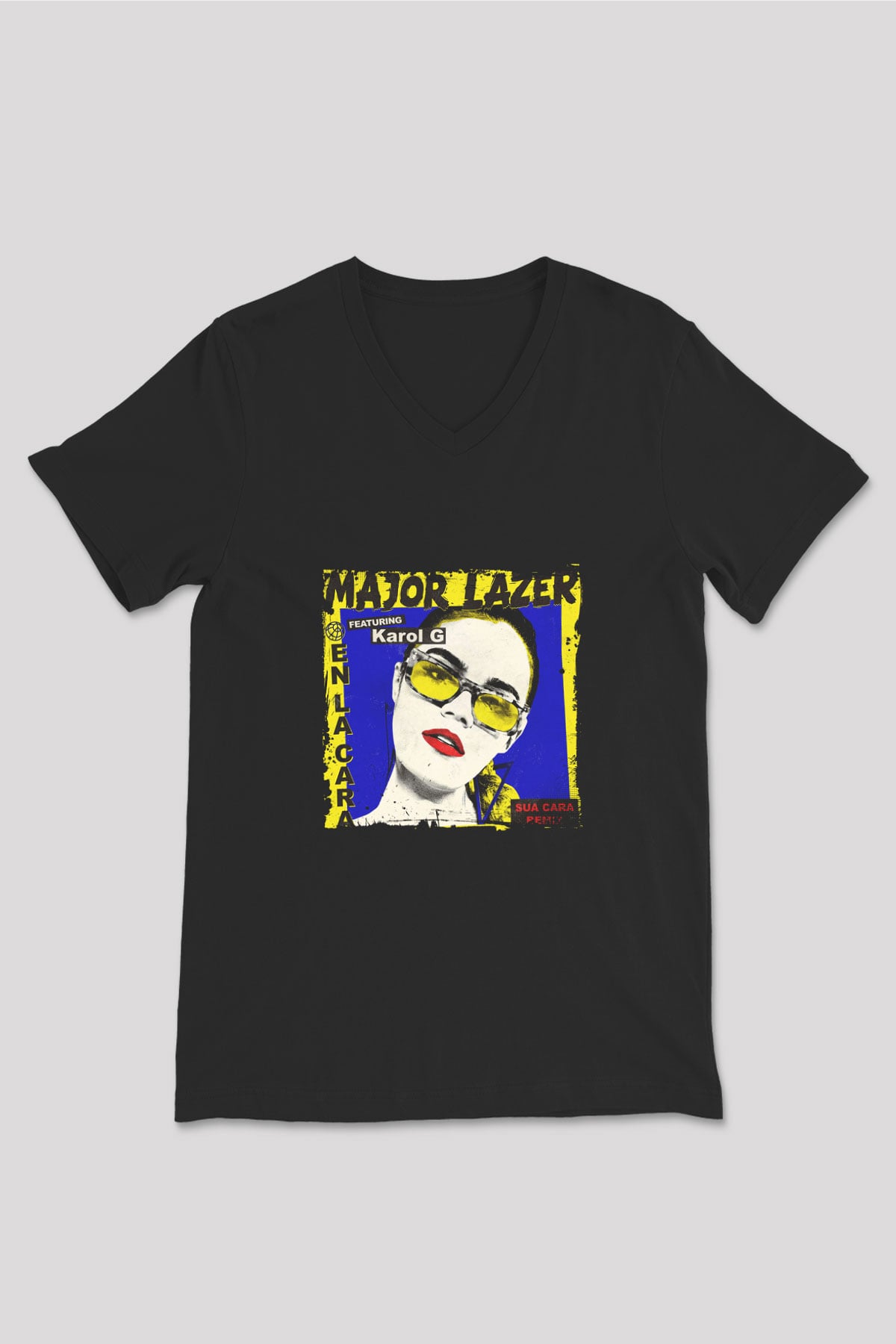 Major Lazer Baskılı Unisex Siyah V Yaka Tişört