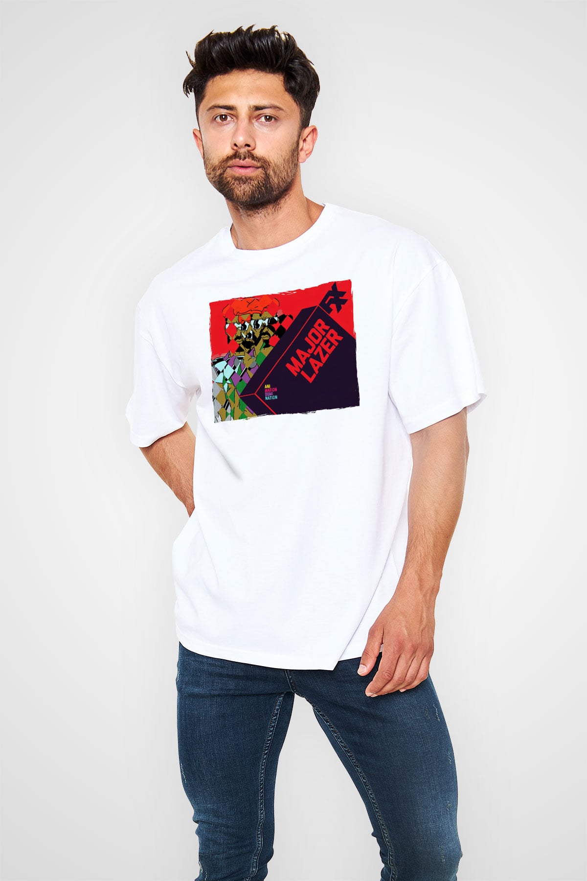 Major Lazer Beyaz Oversize Tişört Oversize T-shirt - TişörtFabrikası