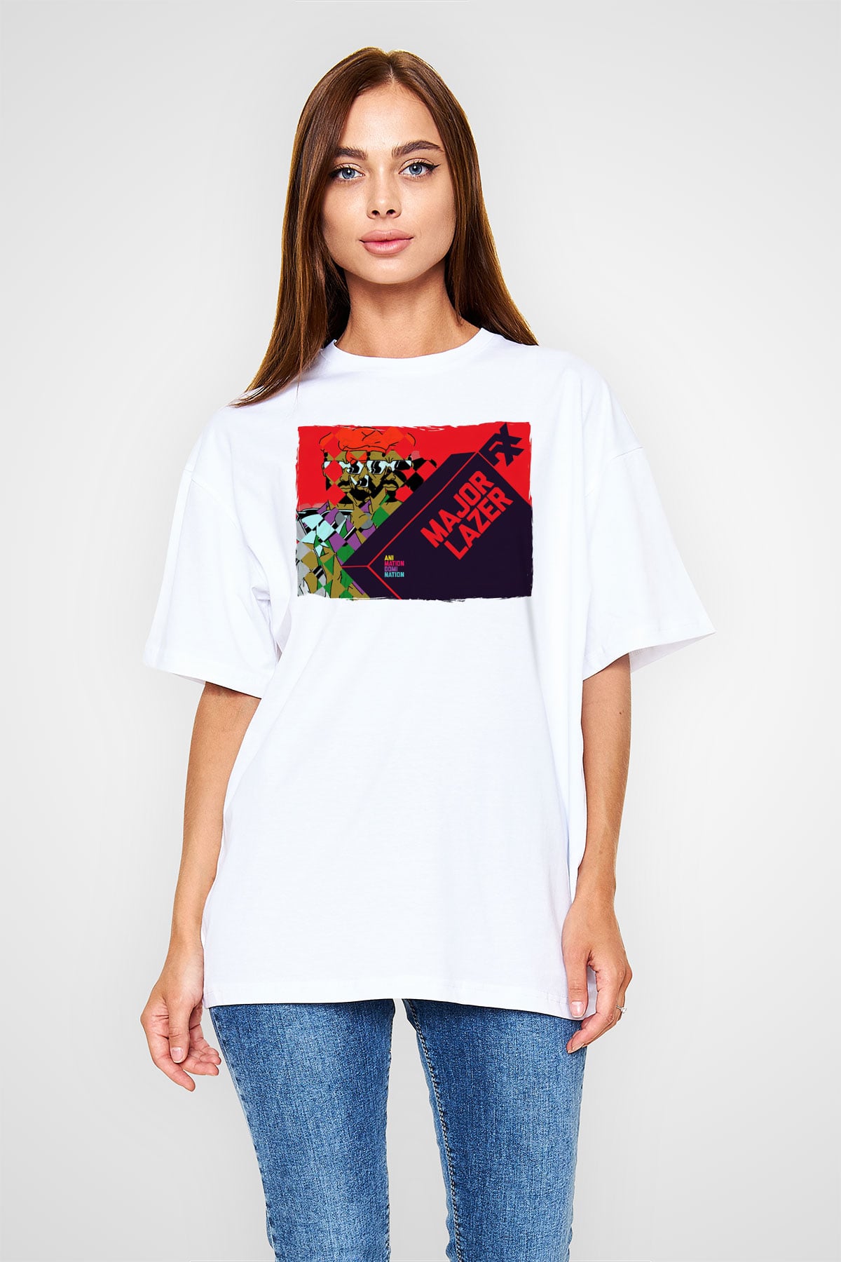 Major Lazer Beyaz Oversize Tişört Oversize T-shirt - TişörtFabrikası