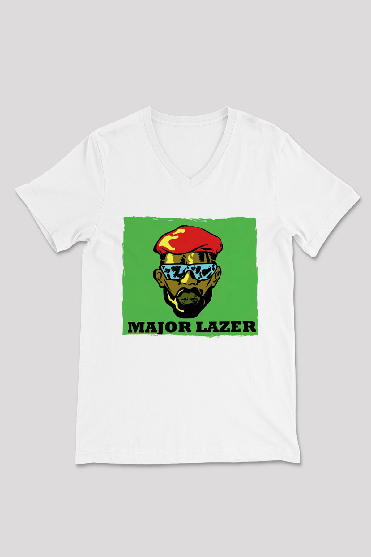 Major Lazer Beyaz Unisex V Yaka Tişört