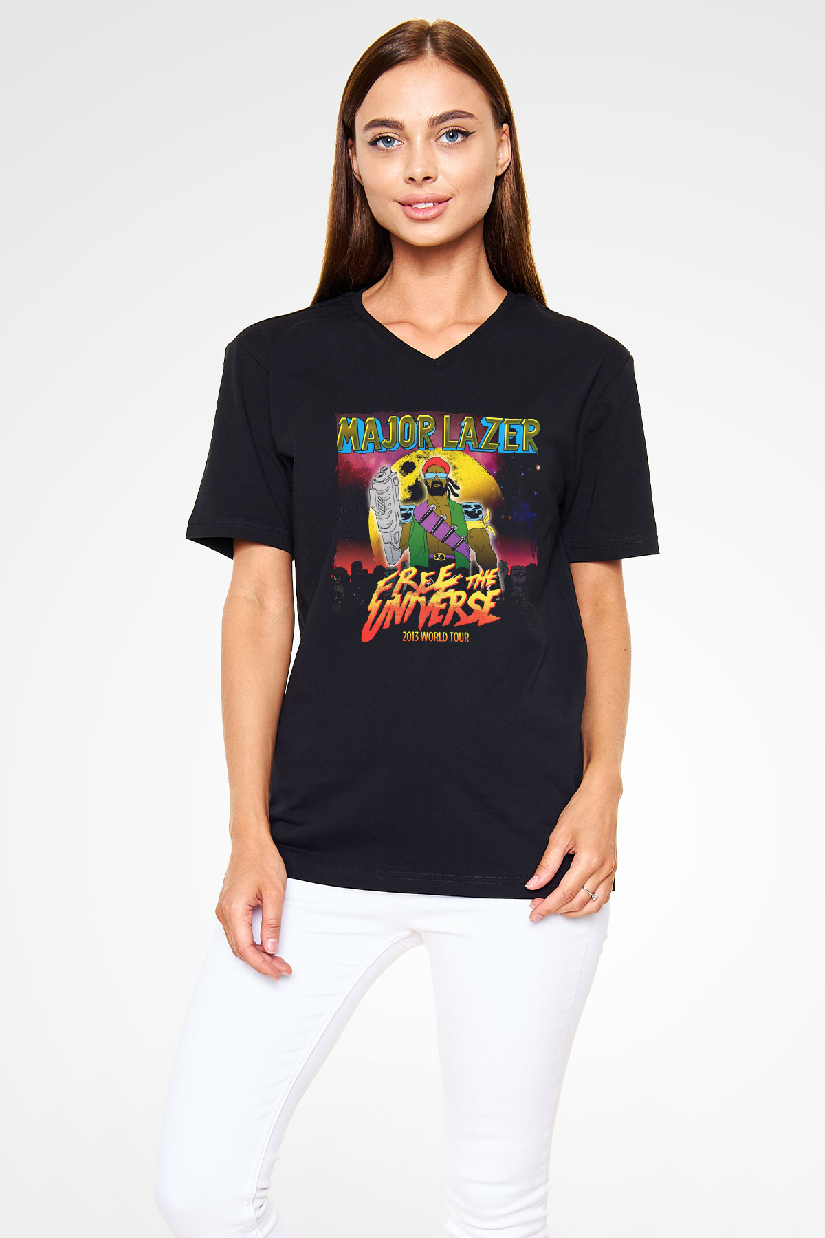 Major Lazer Siyah Unisex V Yaka Tişört