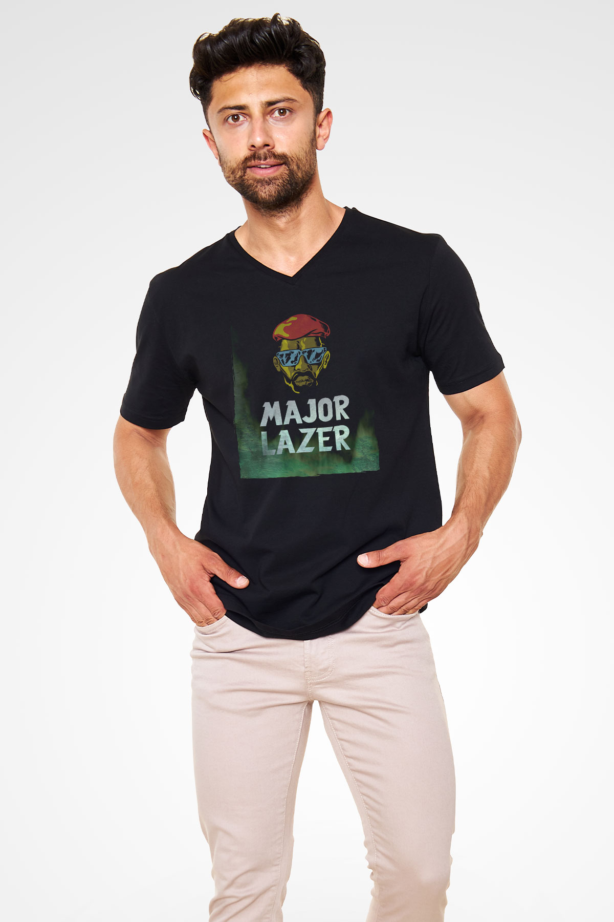 Major Lazer Siyah Unisex V Yaka Tişört
