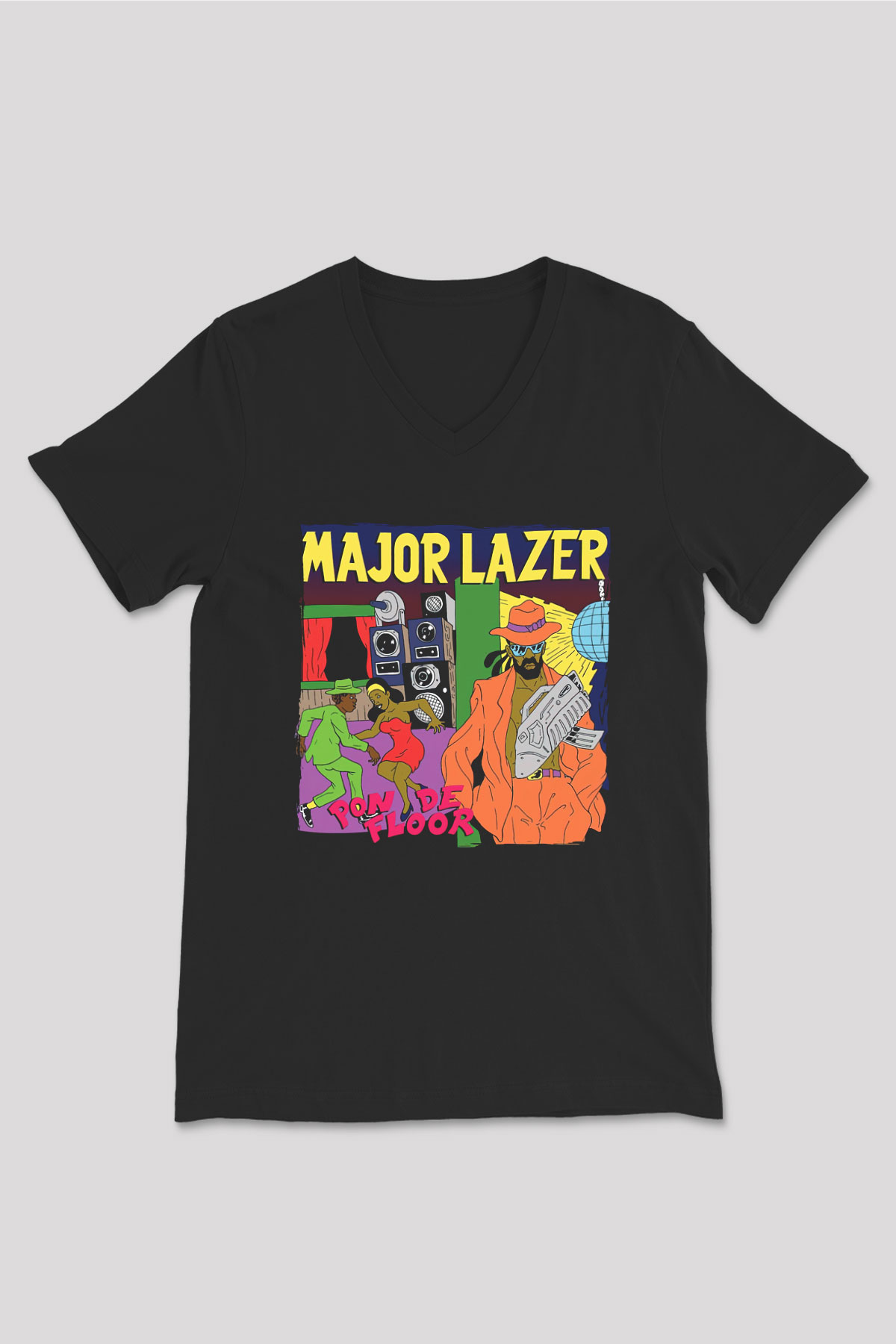 Major Lazer Siyah Unisex V Yaka Tişört