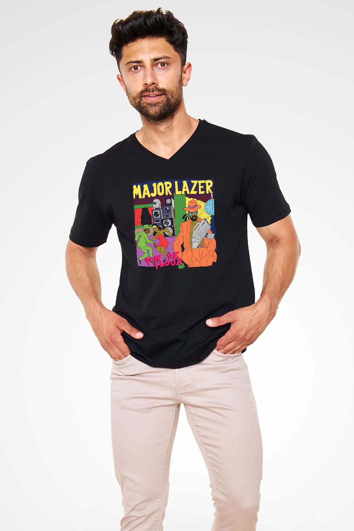 Major Lazer Siyah Unisex V Yaka Tişört