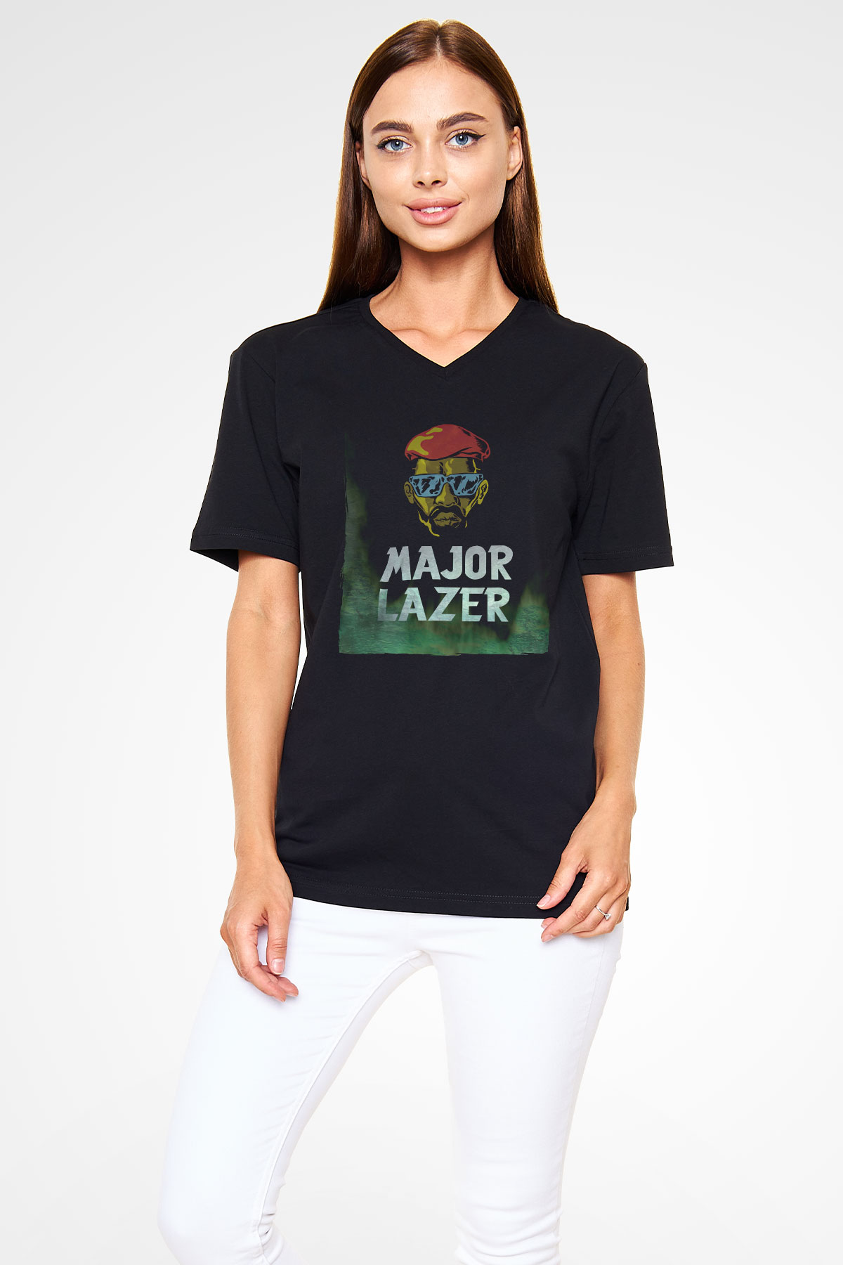 Major Lazer Siyah Unisex V Yaka Tişört