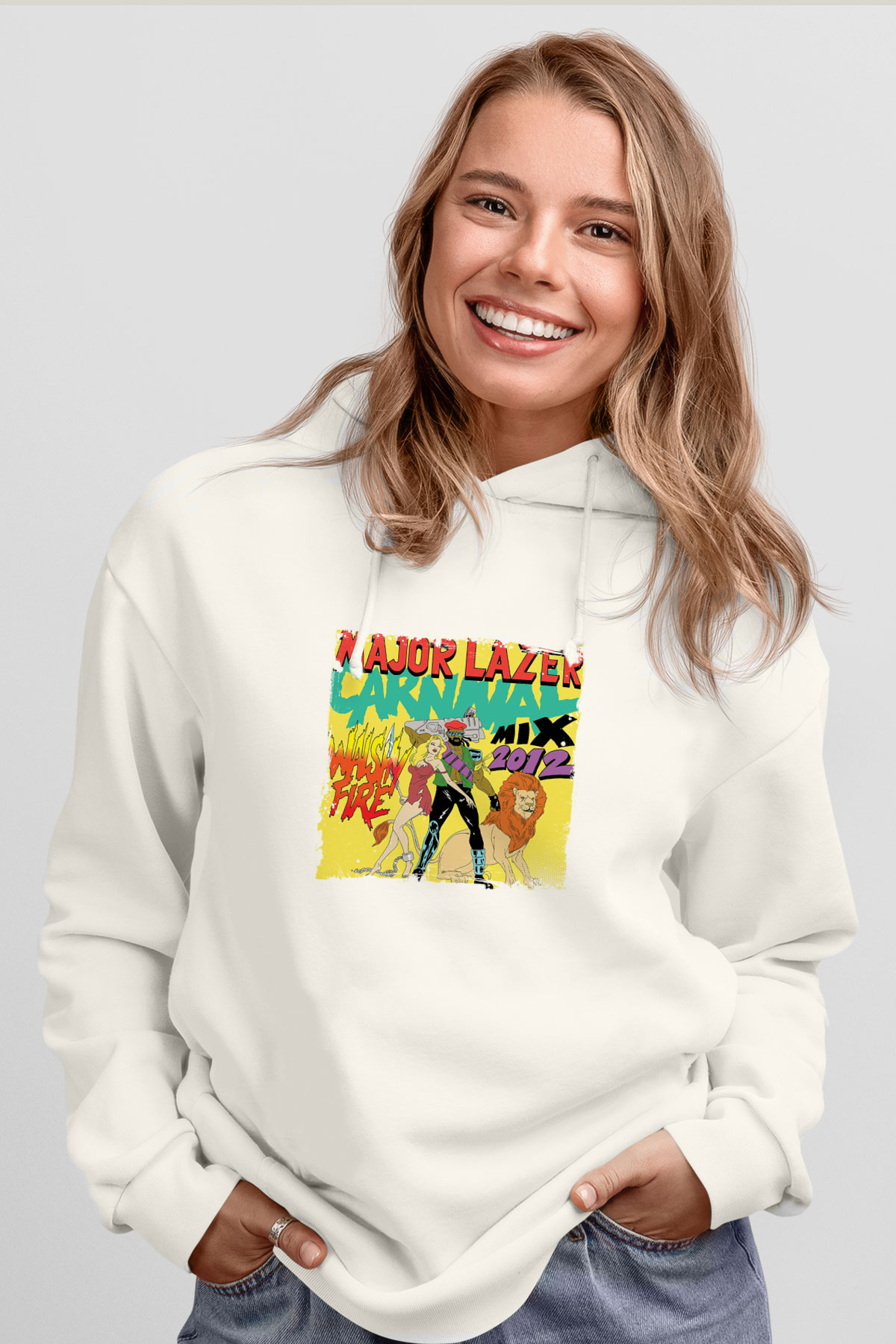Major LazerBaskılı Beyaz Hoodie