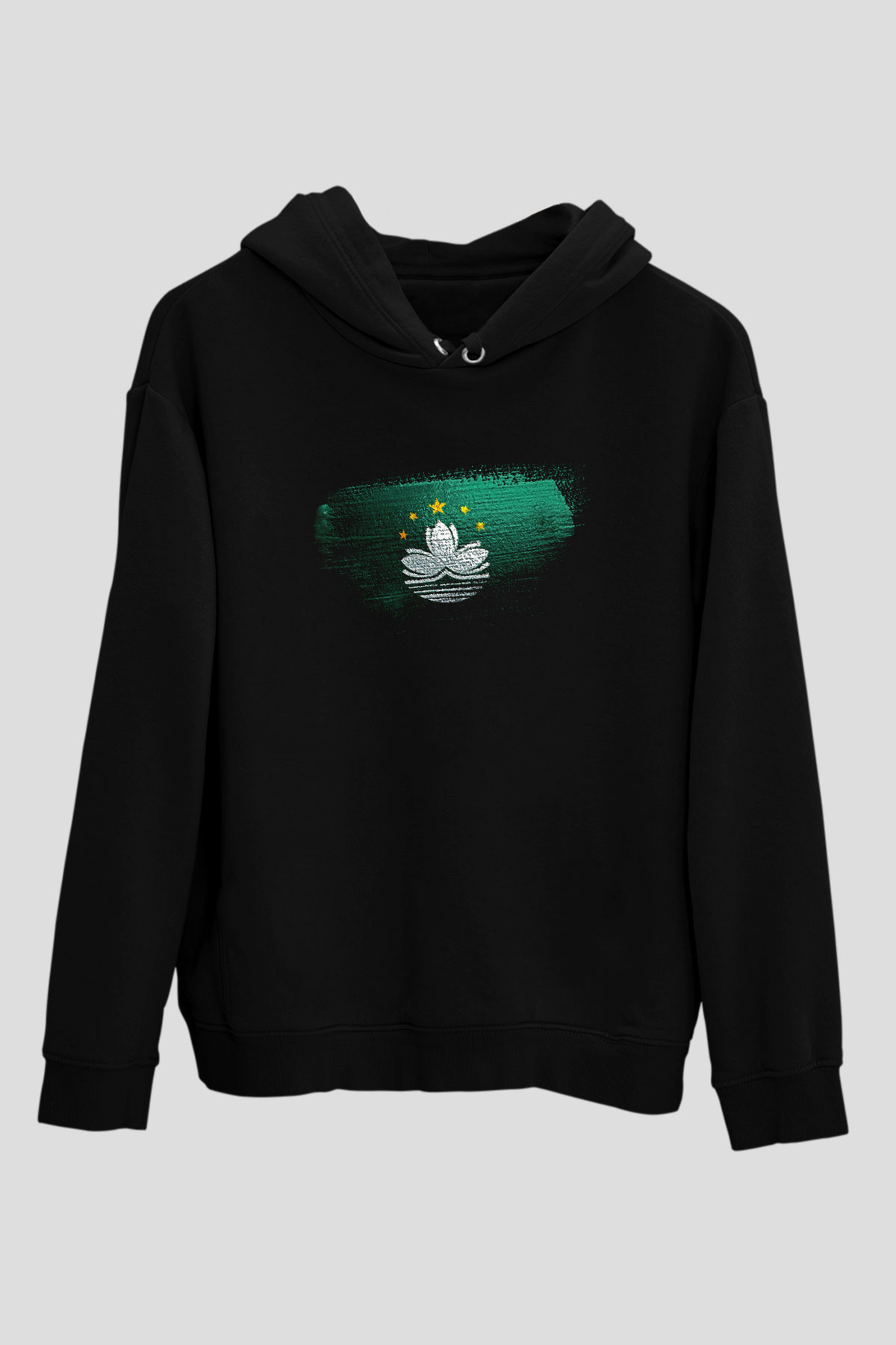 Makao - Macau Bayrağı Baskılı Unisex Siyah Kapüşonlu Sweatshirt