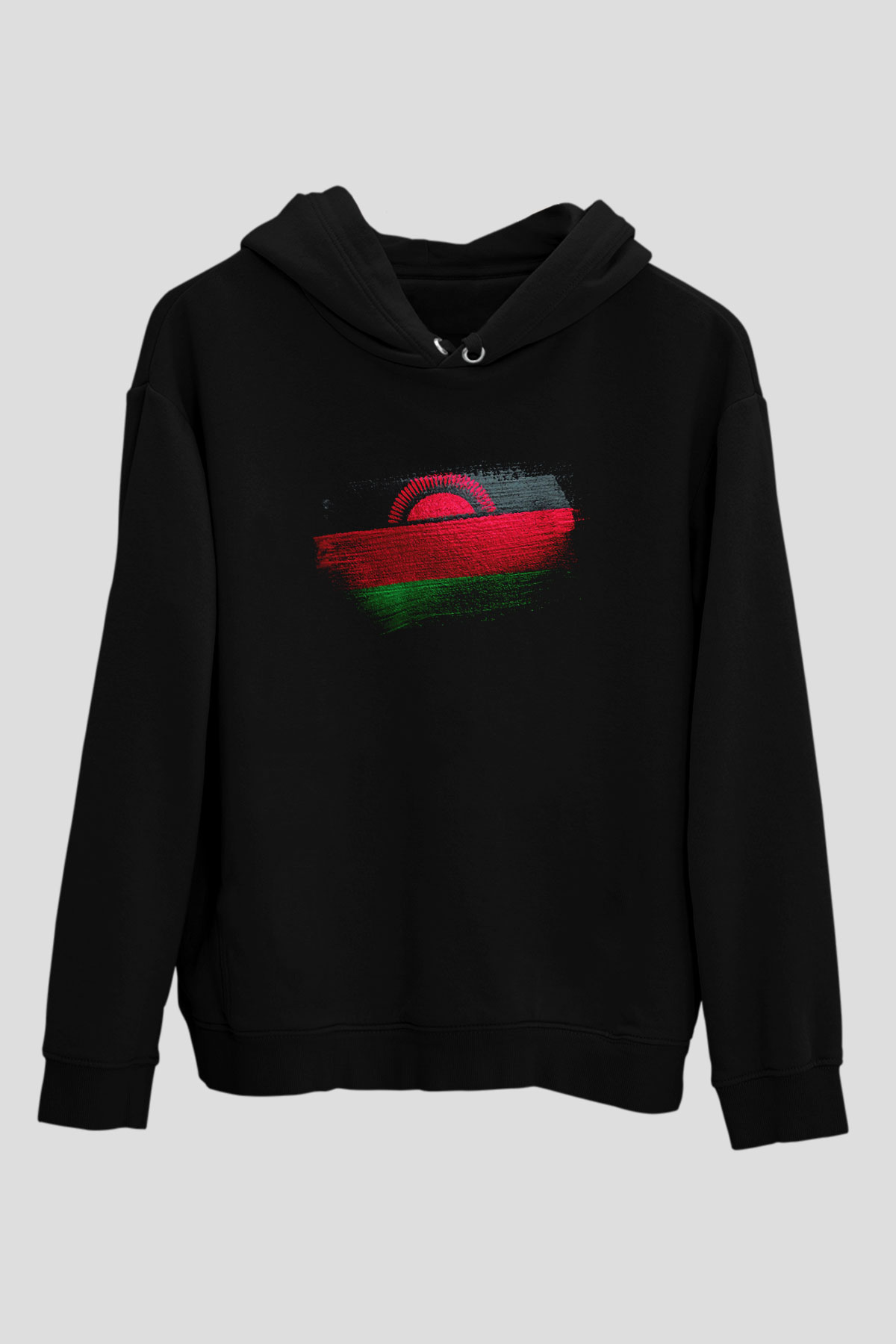 Malavi - Malawi Bayrağı Baskılı Unisex Siyah Kapüşonlu Sweatshirt