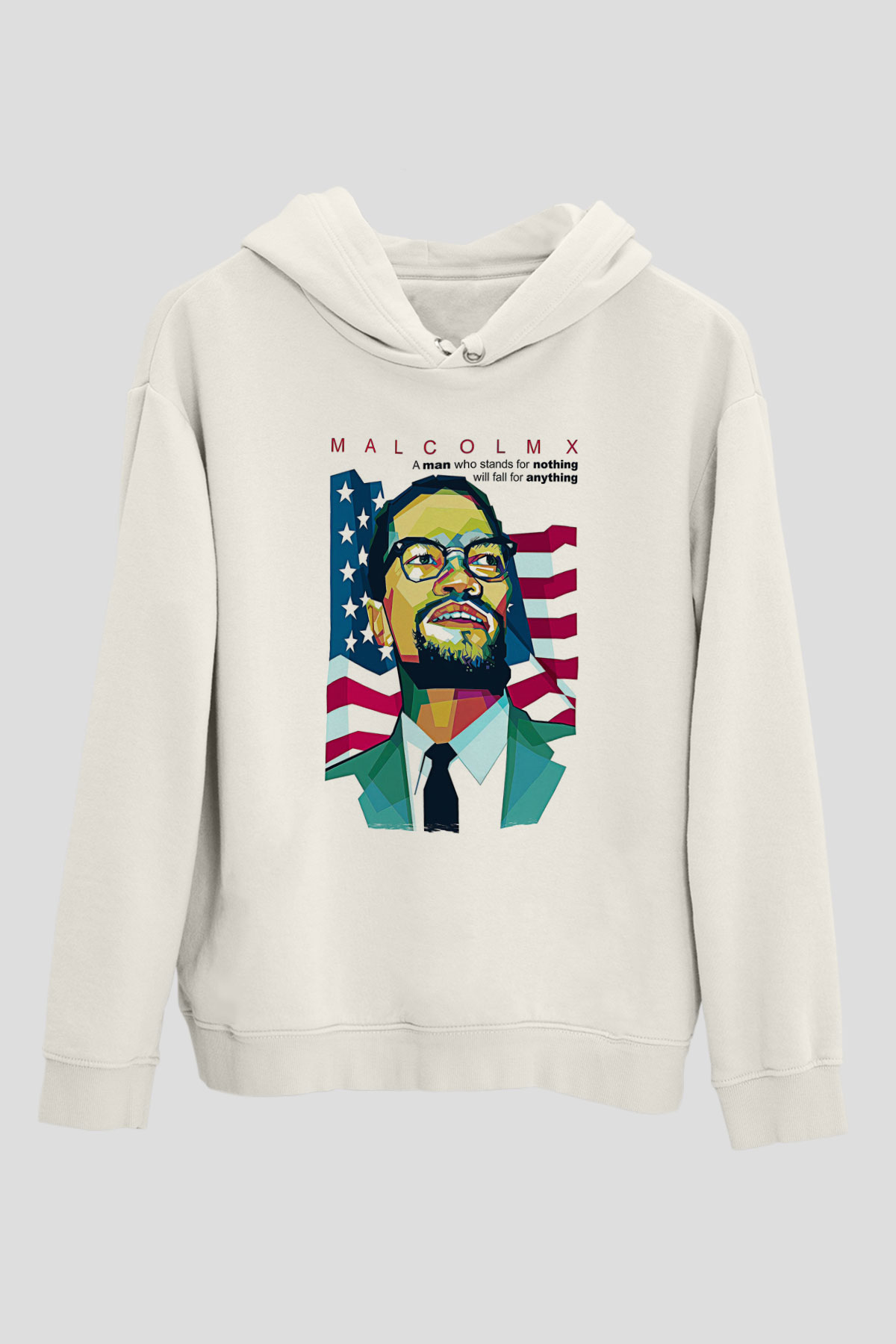 Malcolm X James Baskılı Beyaz Unisex Kapüşonlu Sweatshirt