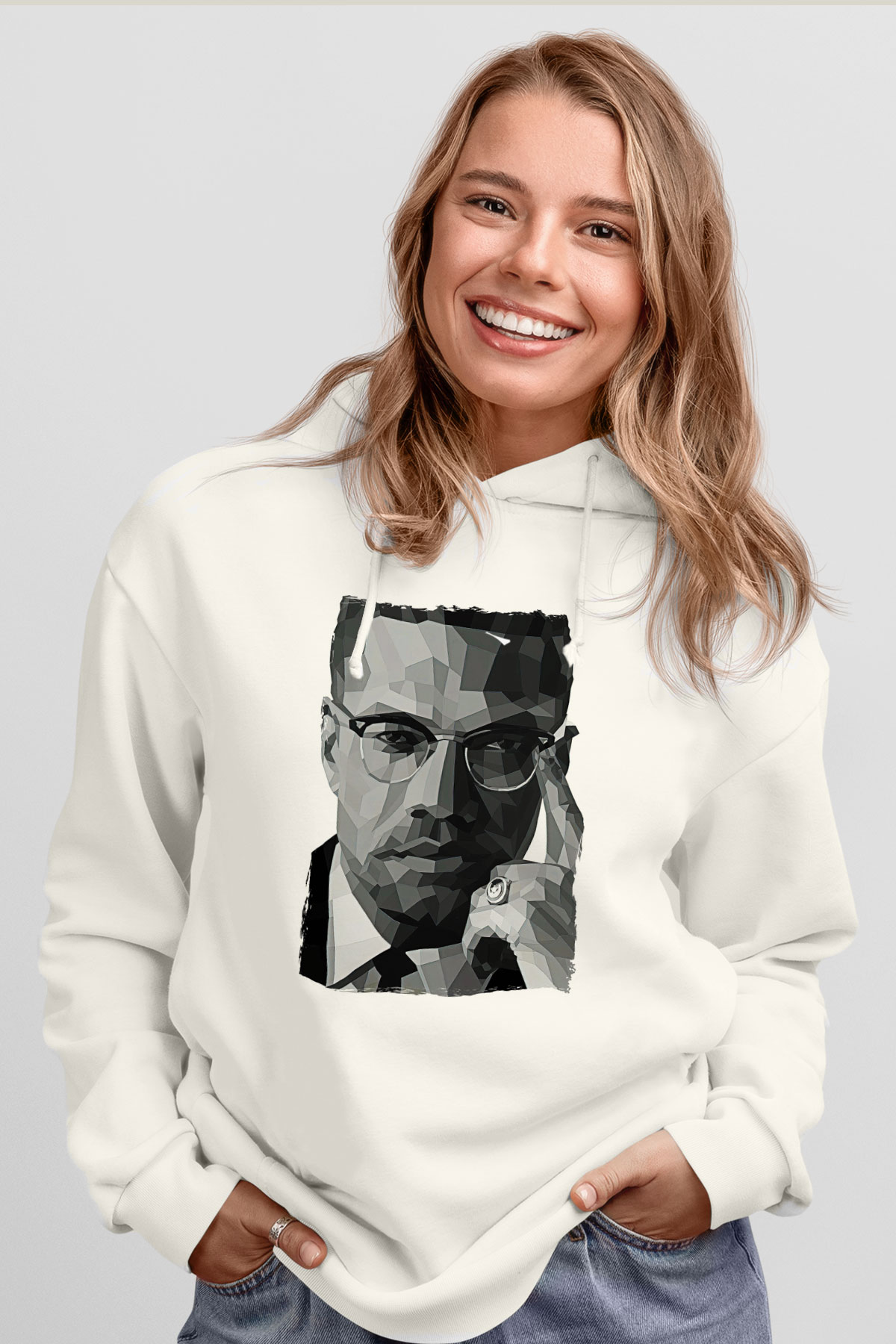 Malcolm X James Baskılı Beyaz Unisex Kapüşonlu Sweatshirt