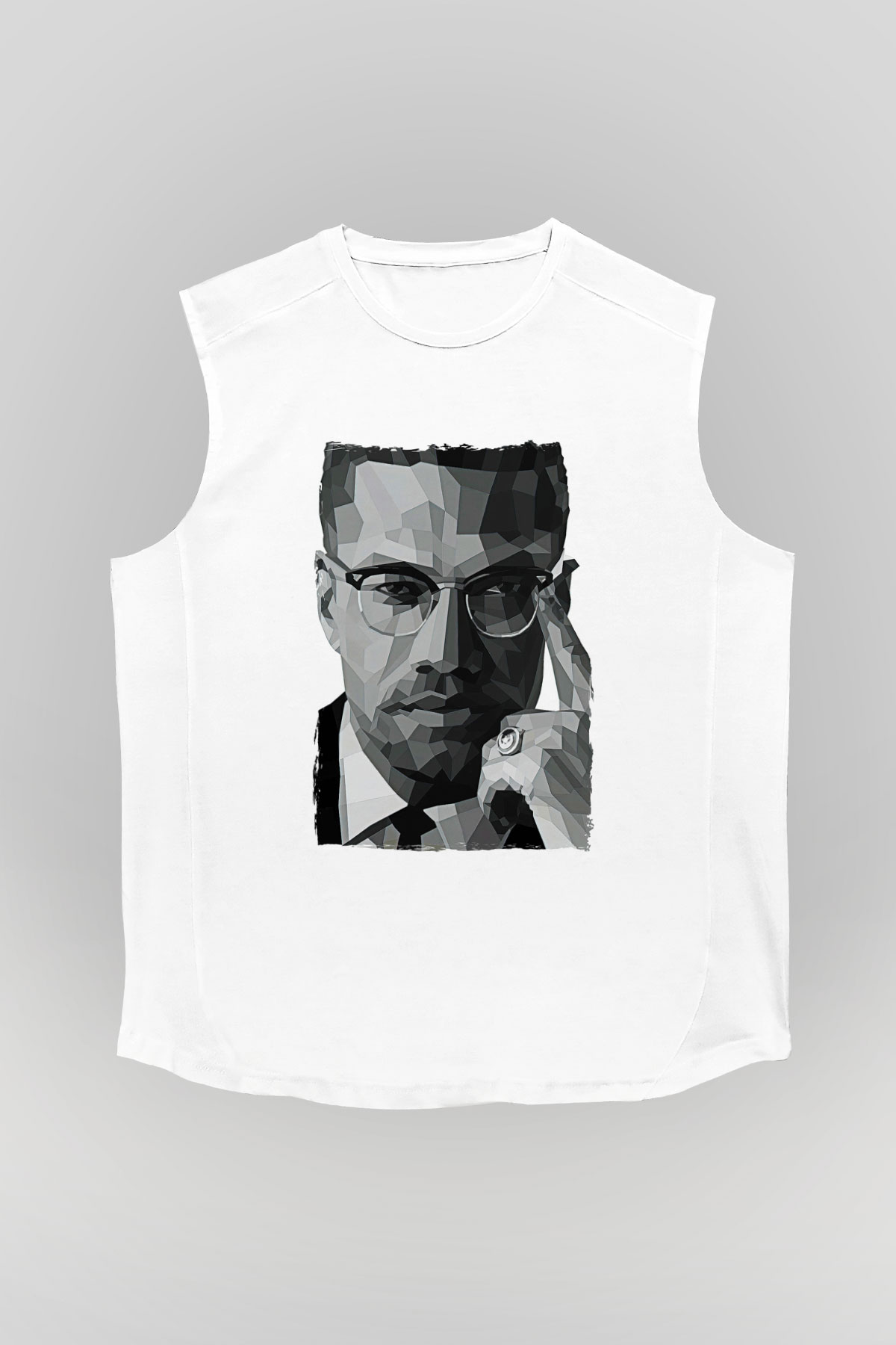 Malcolm X James Baskılı Beyaz Unisex Kolsuz Tişört - Tshirt