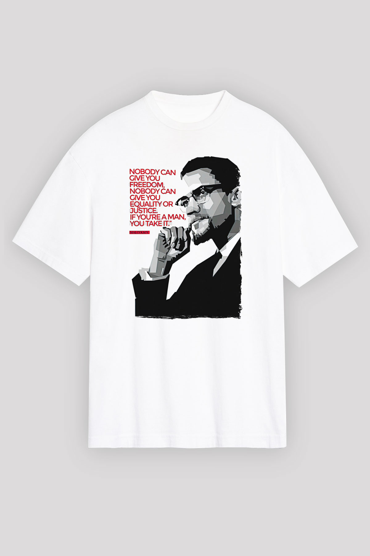 Malcolm X James Baskılı Beyaz Unisex Oversize Tişört - Tshirt