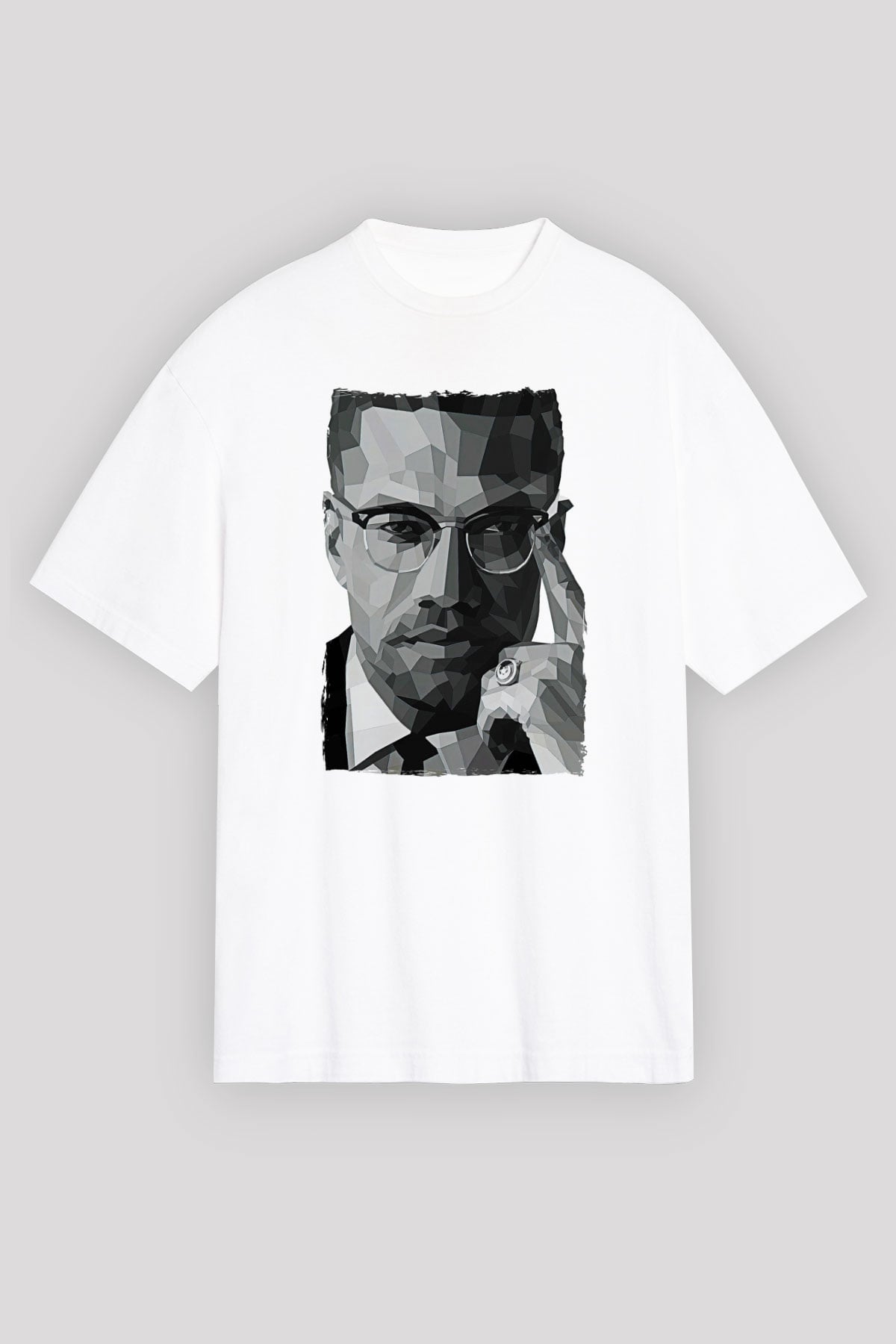 Malcolm X James Baskılı Beyaz Unisex Oversize Tişört - Tshirt