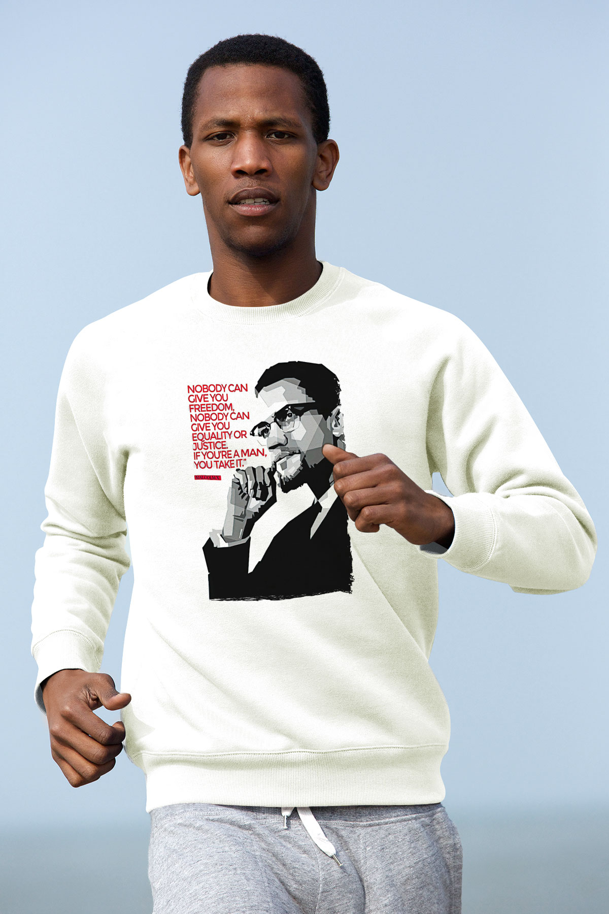 Malcolm X James Baskılı Beyaz Unisex Sweatshirt