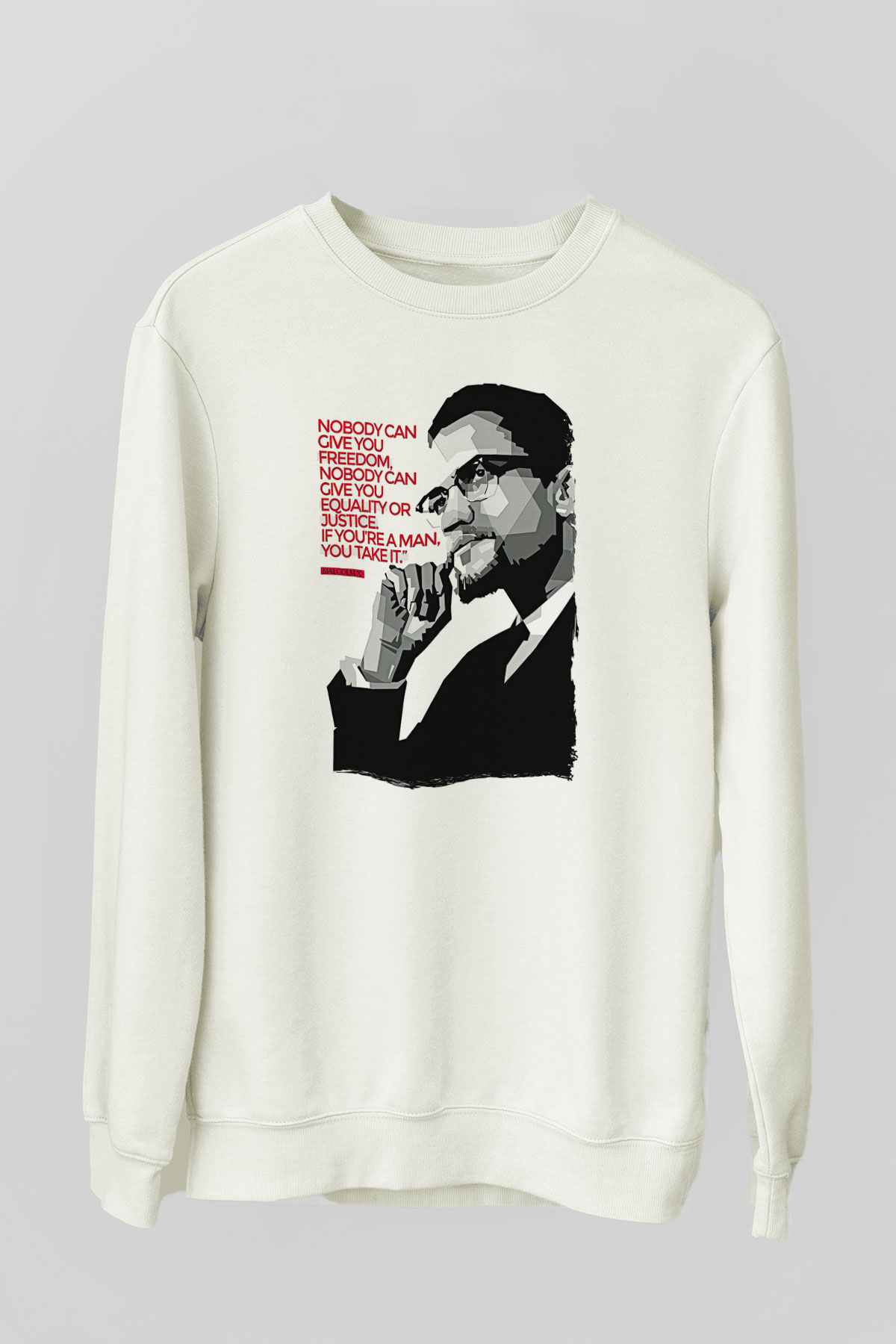 Malcolm X James Baskılı Beyaz Unisex Sweatshirt