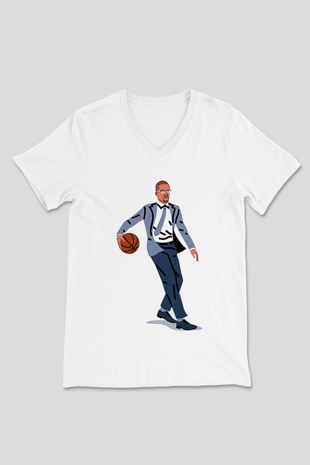 Malcolm X James Baskılı Beyaz Unisex V Yaka Tişört - Tshirt