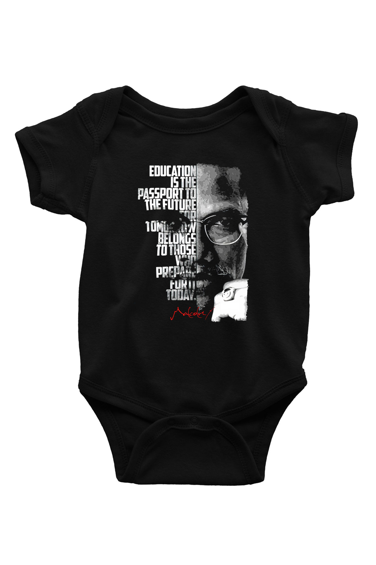 Malcolm X James Baskılı Unisex Siyah Bebek Body - Zıbın