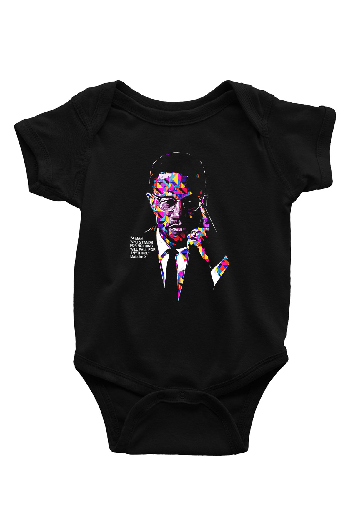 Malcolm X James Baskılı Unisex Siyah Bebek Body - Zıbın