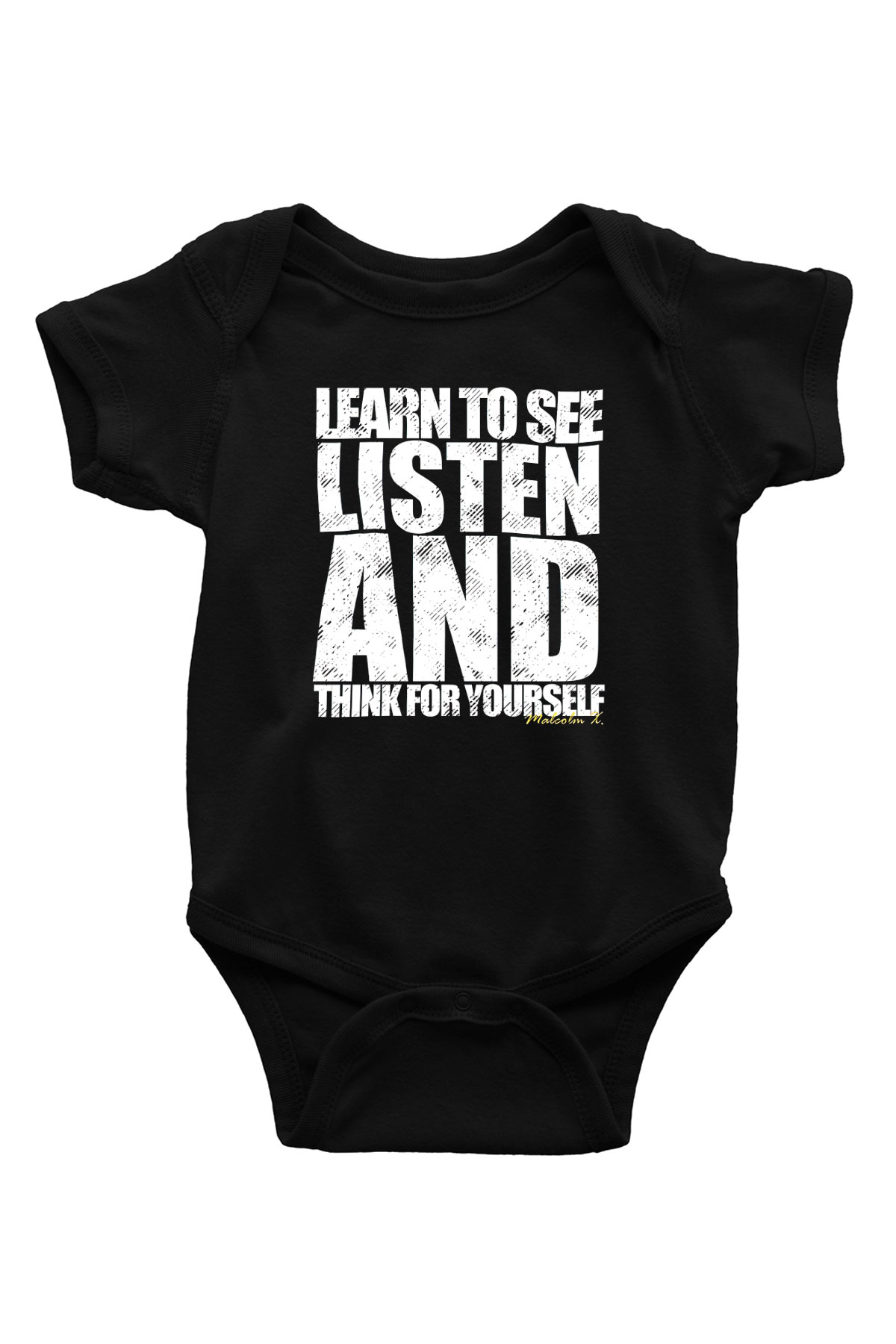 Malcolm X James Baskılı Unisex Siyah Bebek Body - Zıbın