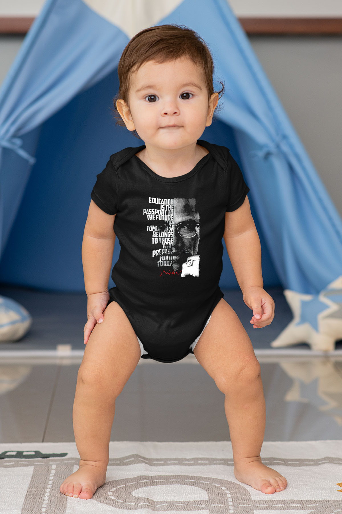 Malcolm X James Baskılı Unisex Siyah Bebek Body - Zıbın