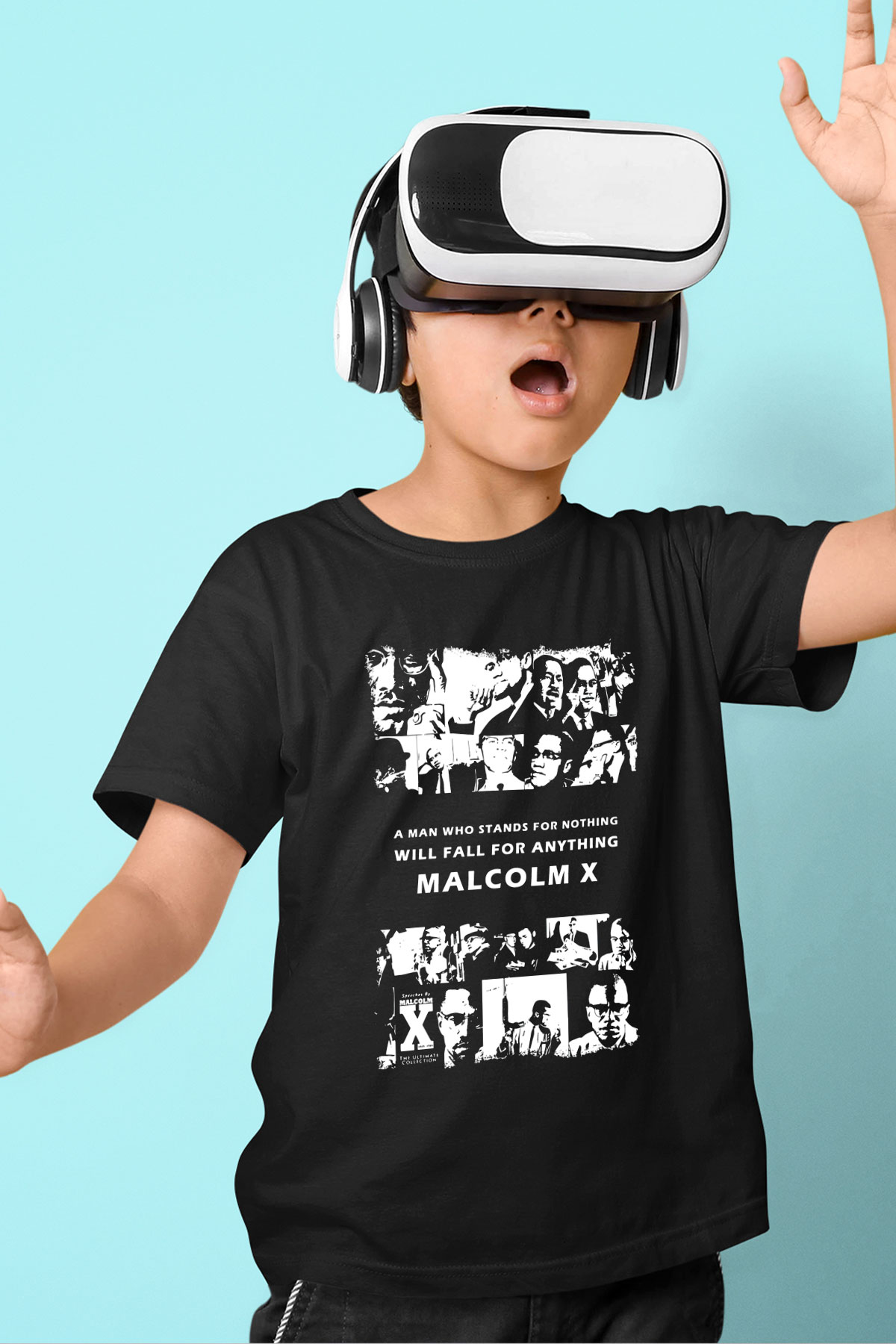 Malcolm X James Baskılı Unisex Siyah Çocuk Tişört - Tshirt