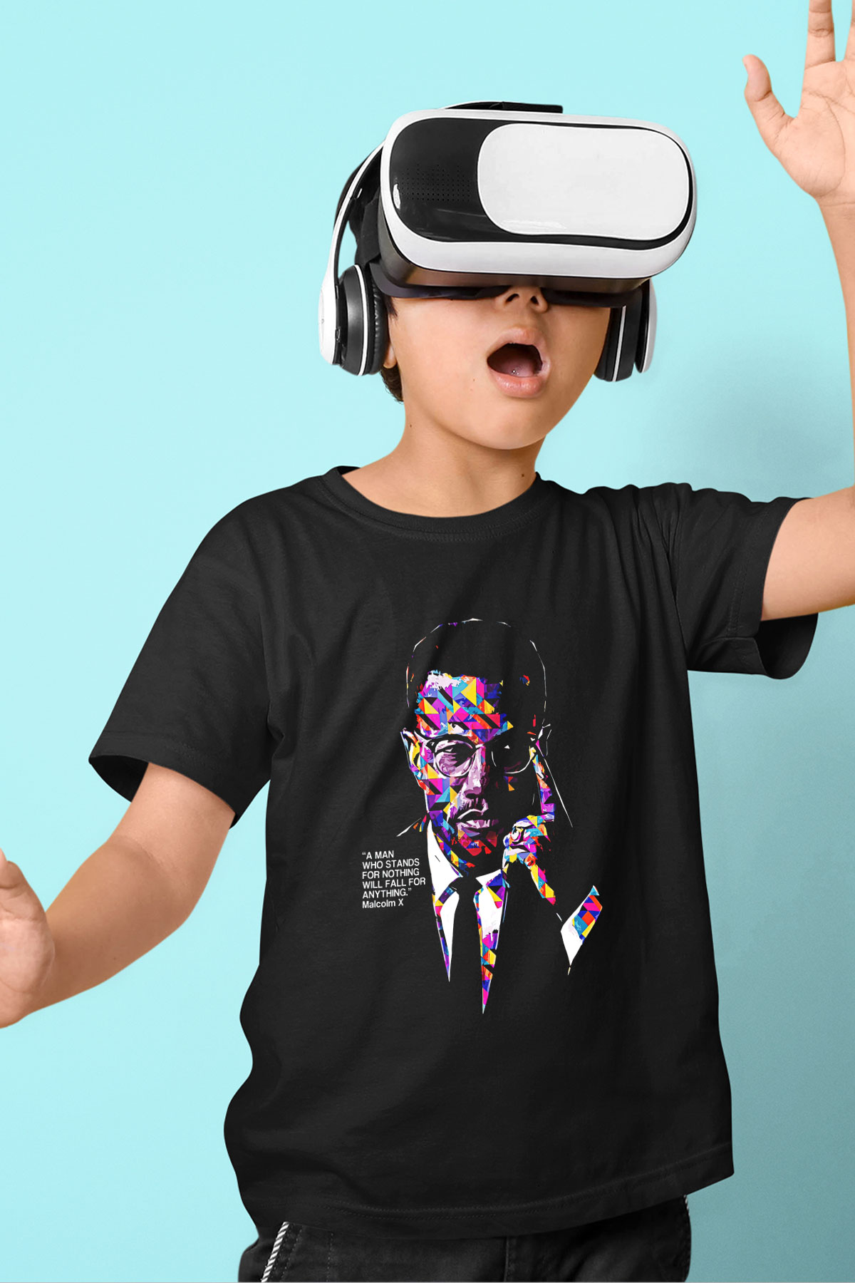 Malcolm X James Baskılı Unisex Siyah Çocuk Tişört - Tshirt