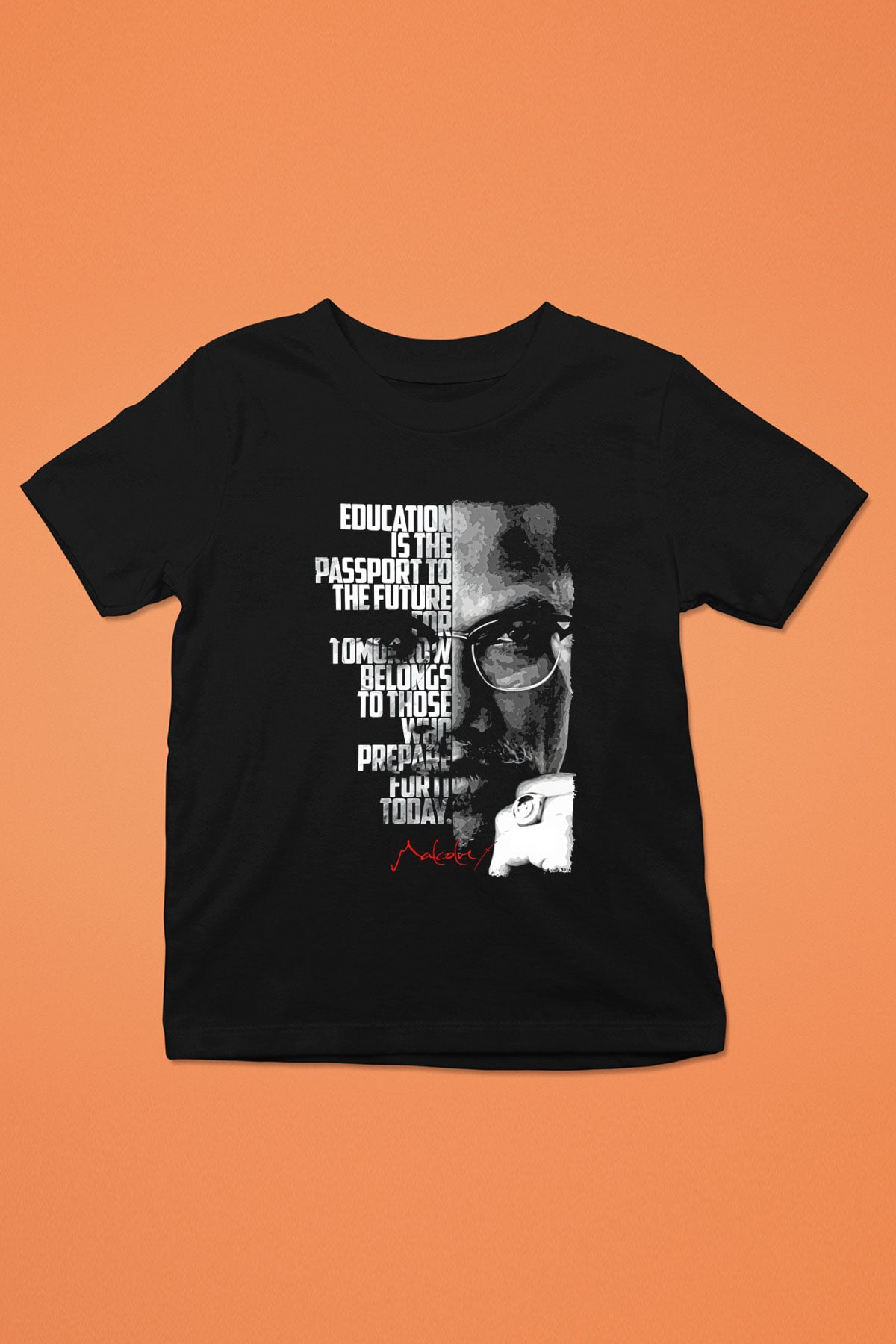 Malcolm X James Baskılı Unisex Siyah Çocuk Tişört - Tshirt