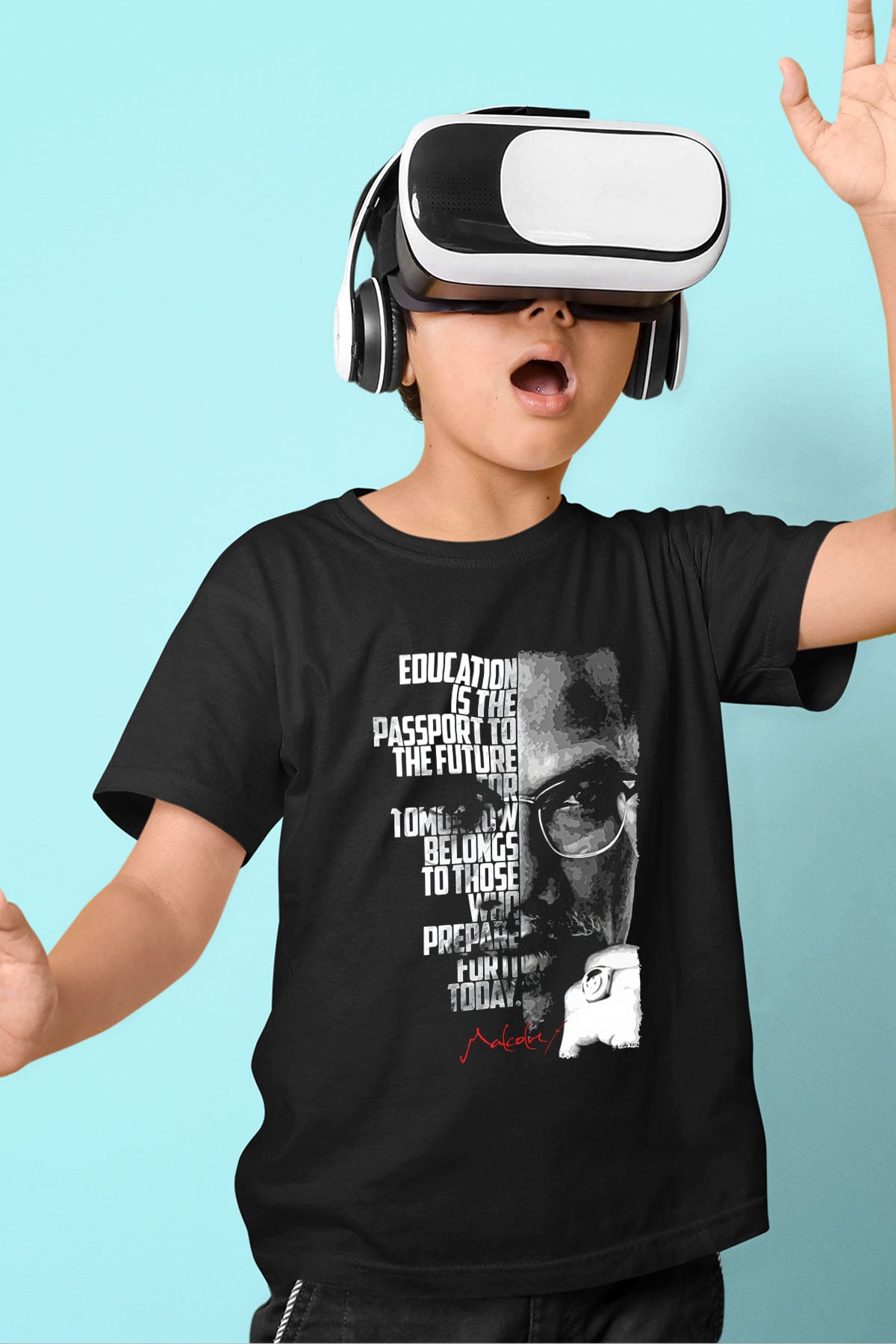 Malcolm X James Baskılı Unisex Siyah Çocuk Tişört - Tshirt