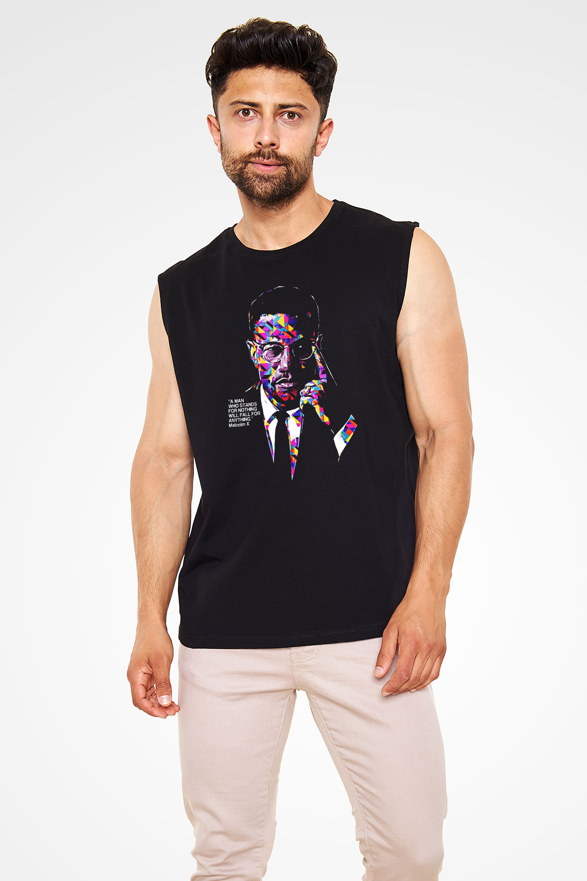 Malcolm X James Baskılı Unisex Siyah Kolsuz Tişört - Tshirt