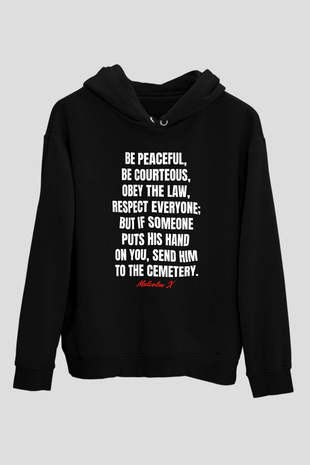 Malcolm X James Baskılı Unisex Siyah Kapüşonlu Sweatshirt