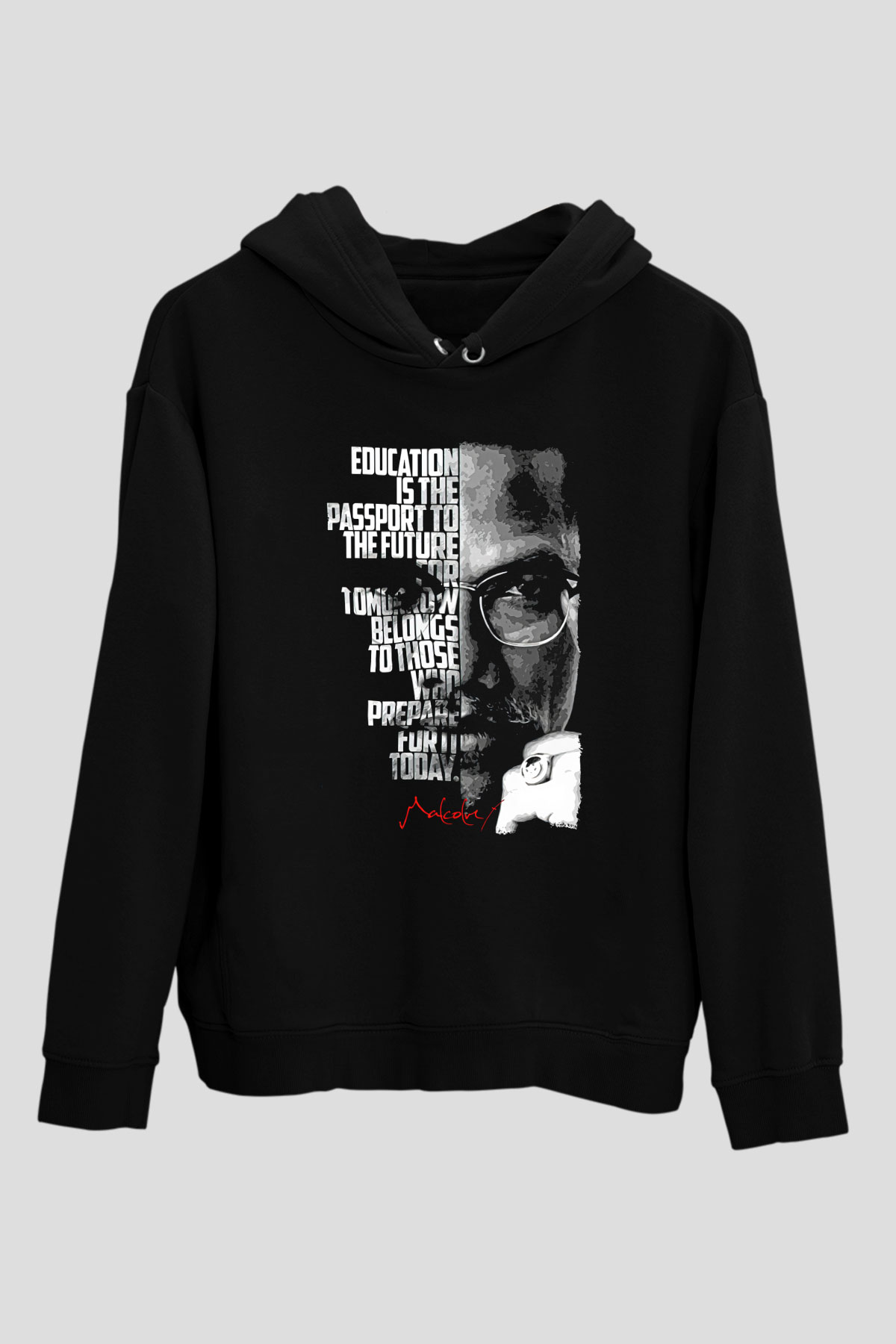 Malcolm X James Baskılı Unisex Siyah Kapüşonlu Sweatshirt