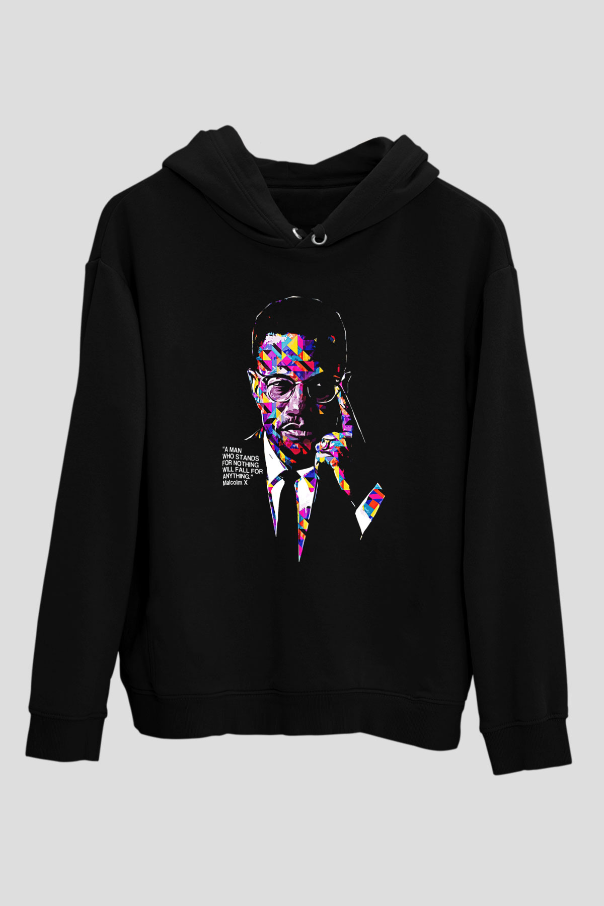 Malcolm X James Baskılı Unisex Siyah Kapüşonlu Sweatshirt
