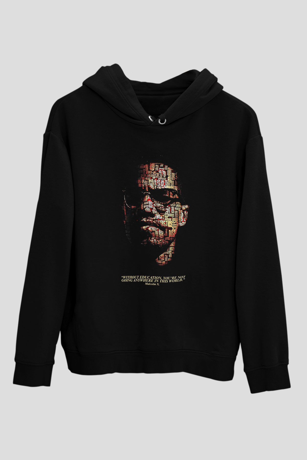 Malcolm X James Baskılı Unisex Siyah Kapüşonlu Sweatshirt