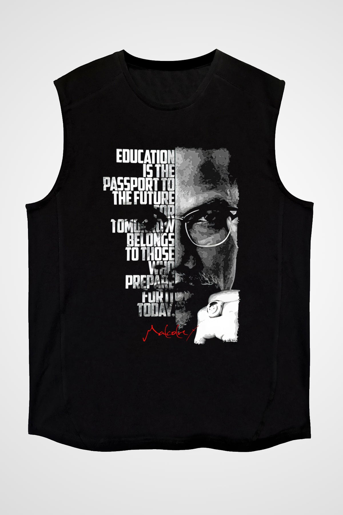 Malcolm X James Baskılı Unisex Siyah Kolsuz Tişört - Tshirt