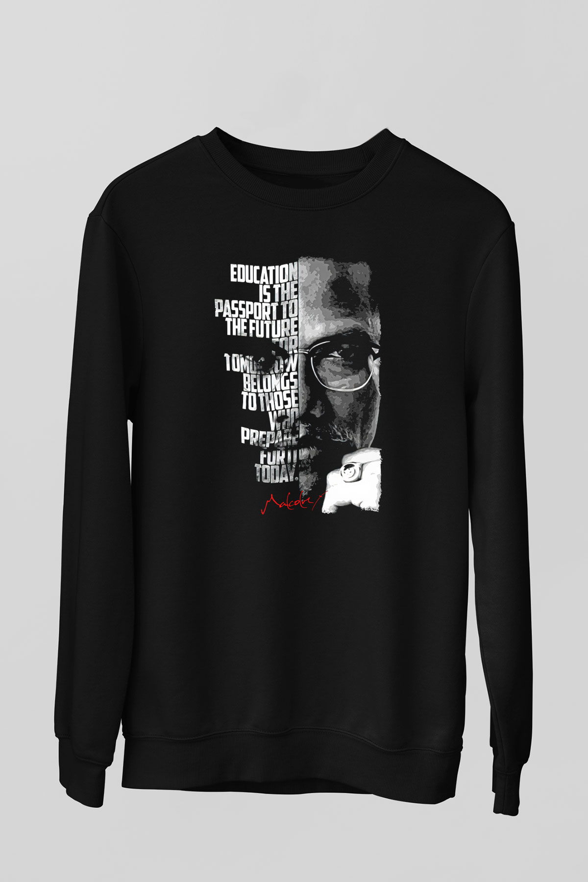 Malcolm X James Baskılı Unisex Siyah Sweatshirt