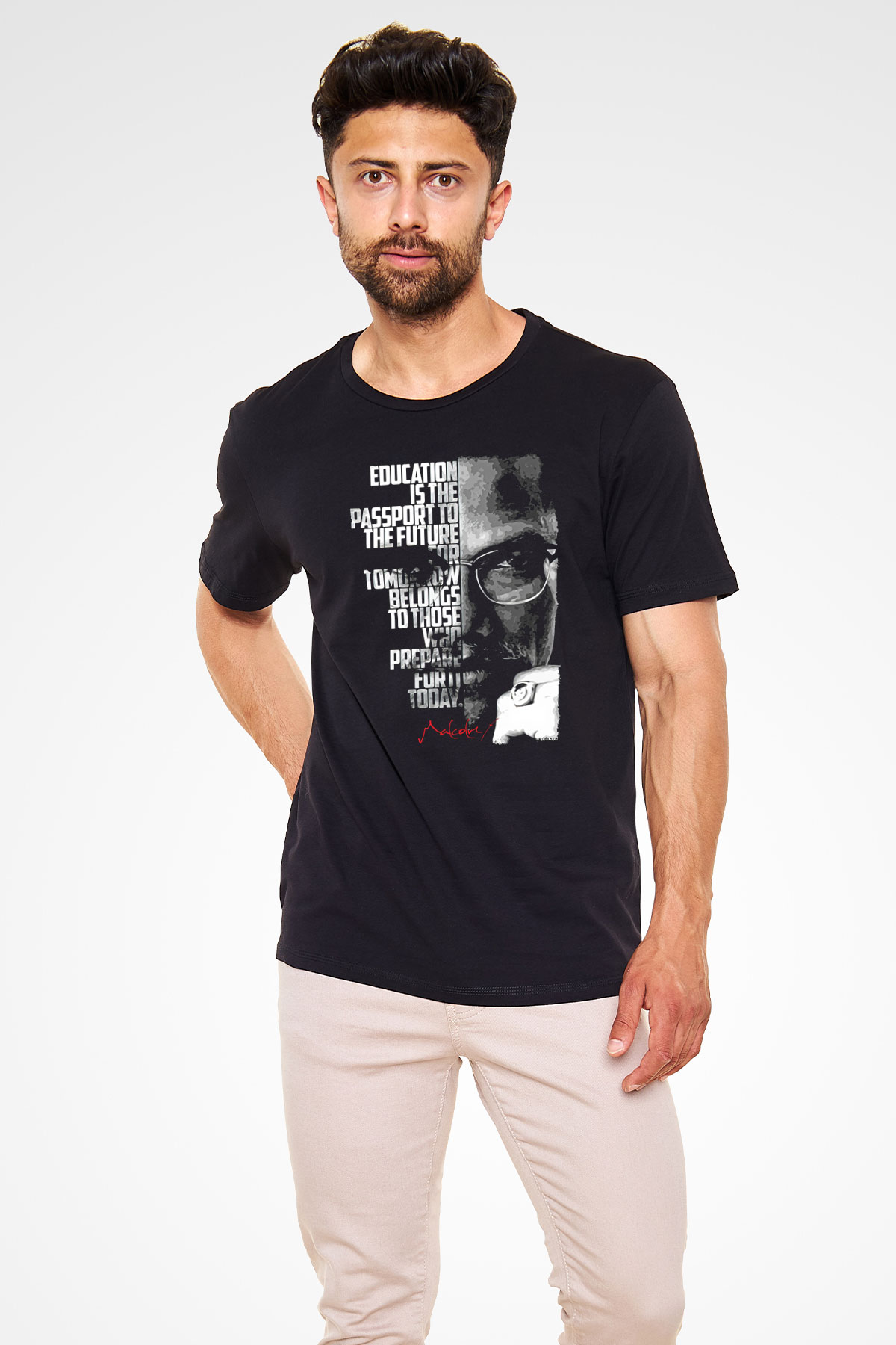 Malcolm X James Baskılı Unisex Siyah Tişört - Tshirt