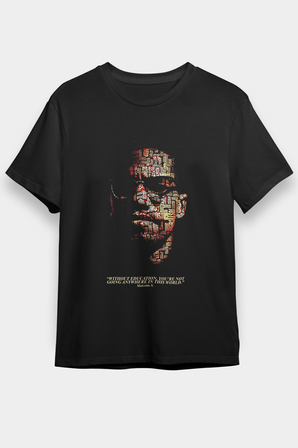 Malcolm X James Baskılı Unisex Siyah Tişört - Tshirt