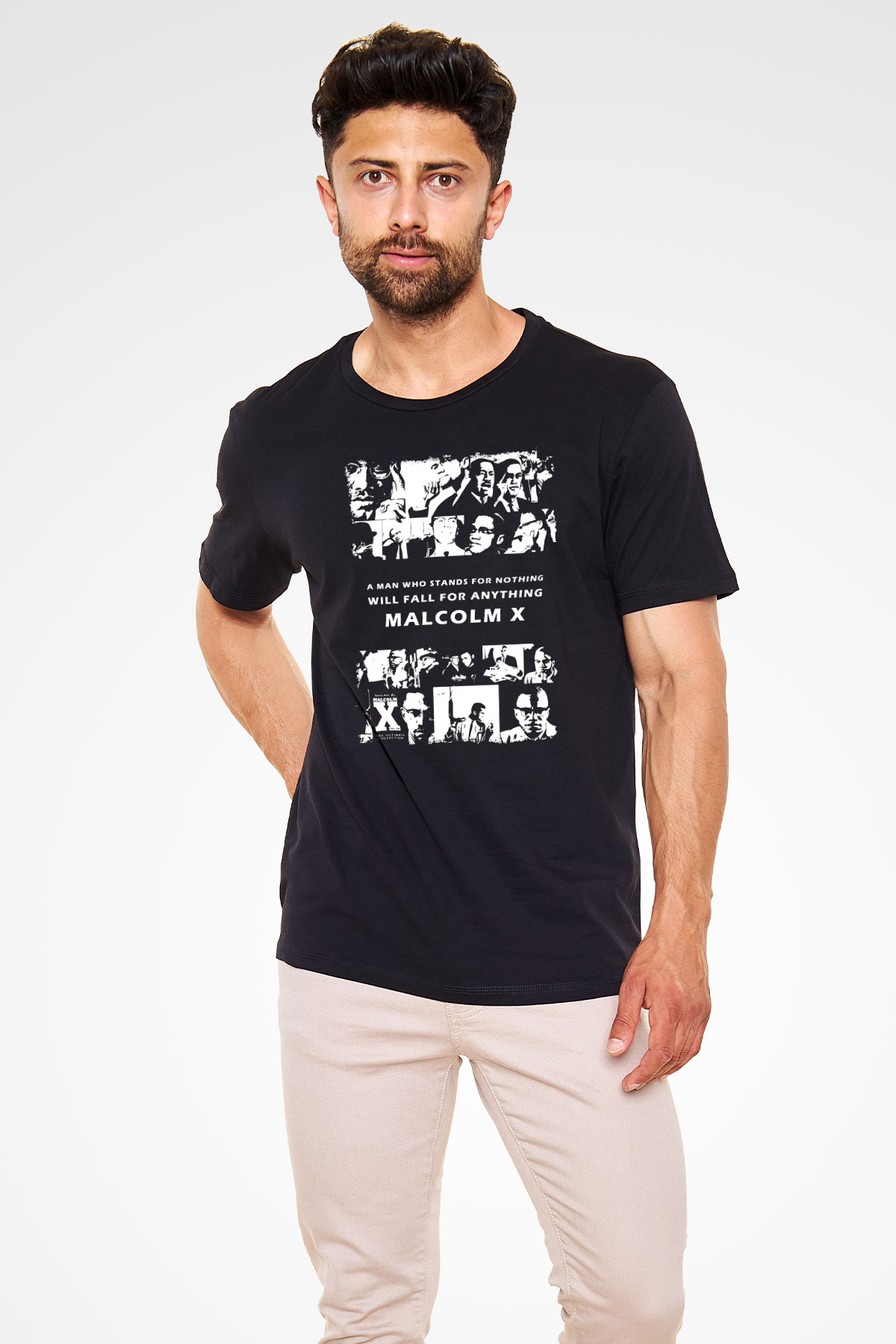 Malcolm X James Baskılı Unisex Siyah Tişört - Tshirt