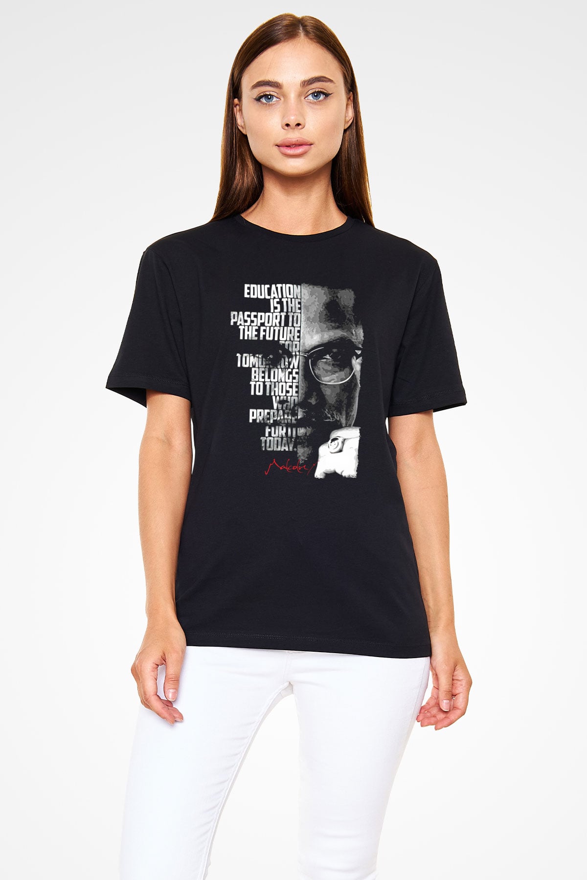 Malcolm X James Baskılı Unisex Siyah Tişört - Tshirt