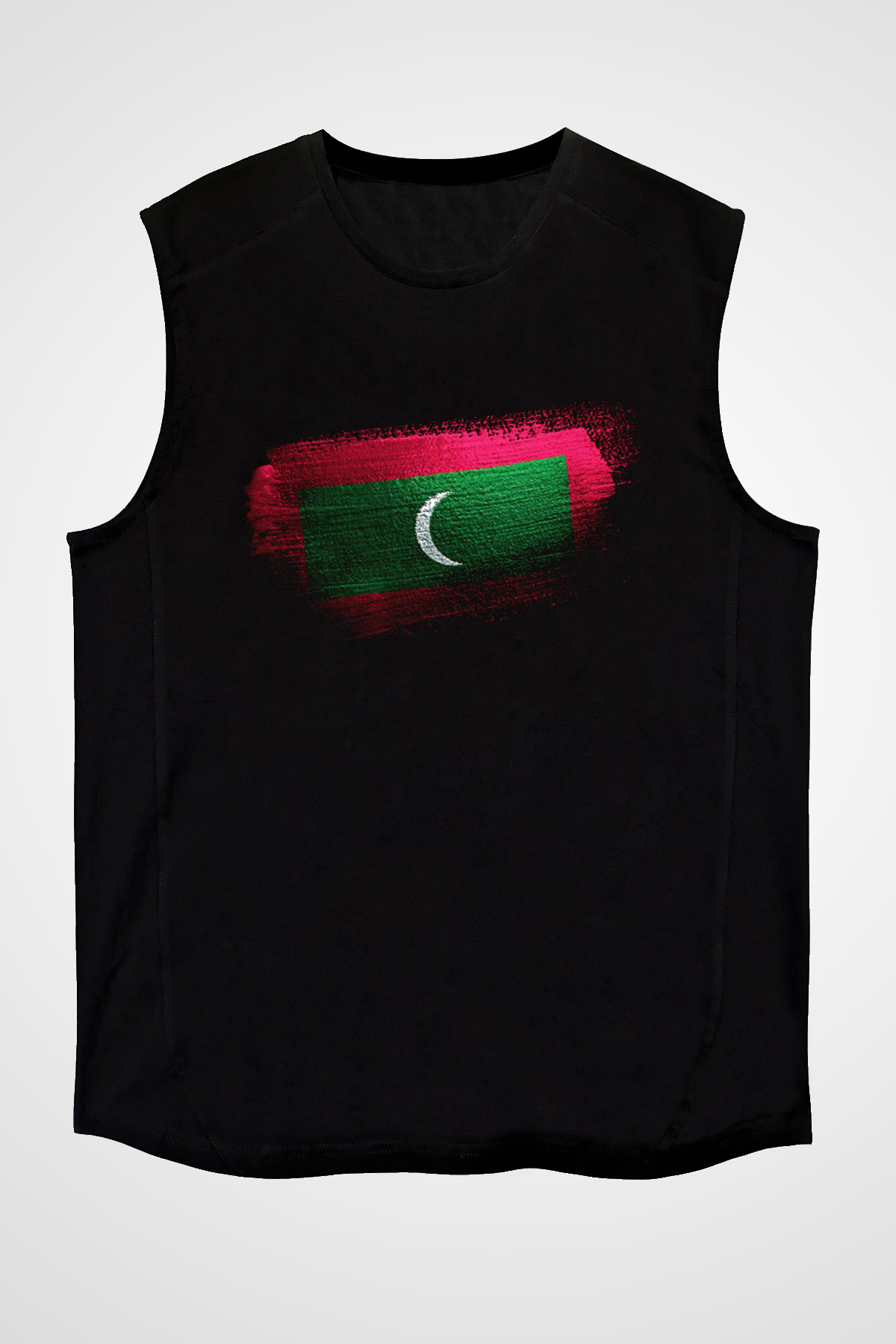 Maldivler - Maldives Bayrağı Baskılı Unisex Siyah Kolsuz Tişört