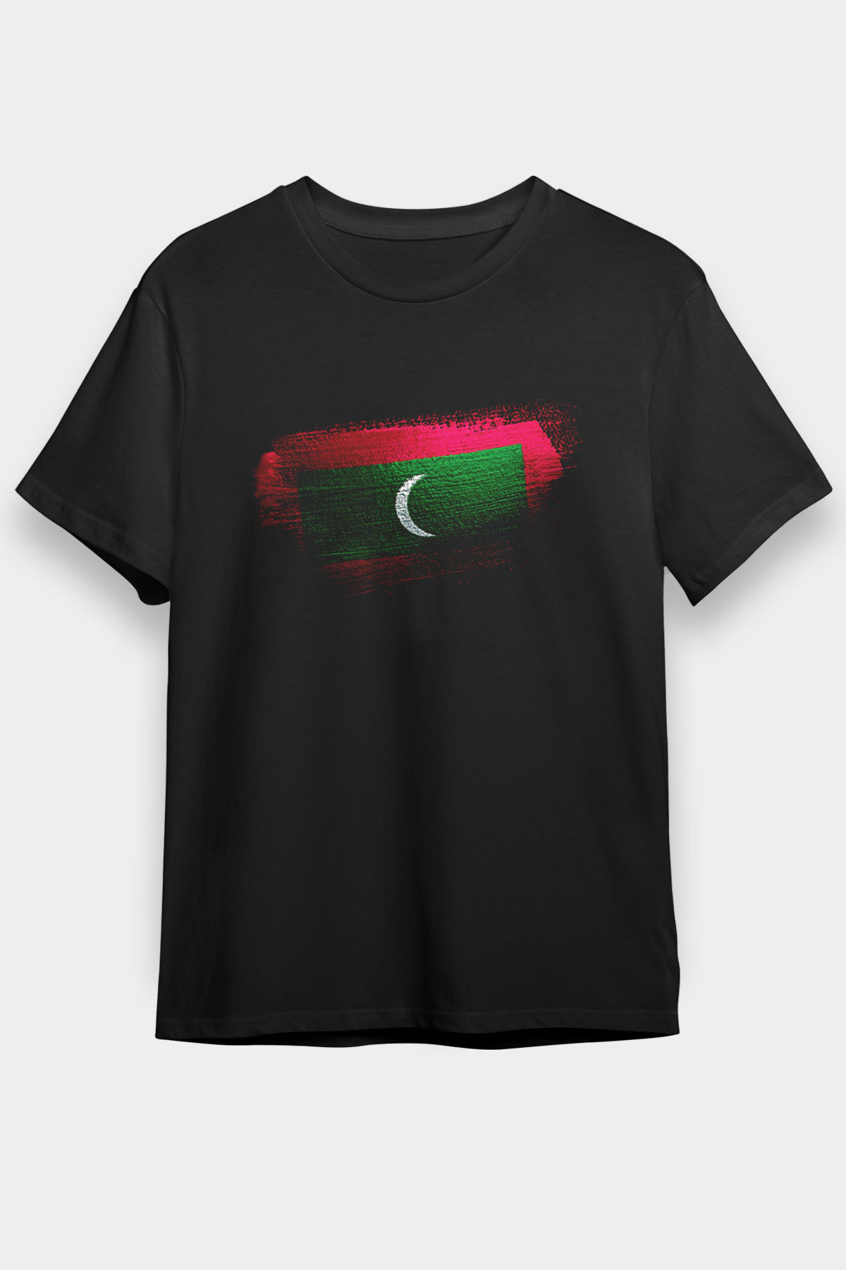Maldivler - Maldives Bayrağı Baskılı Unisex Siyah Tişört