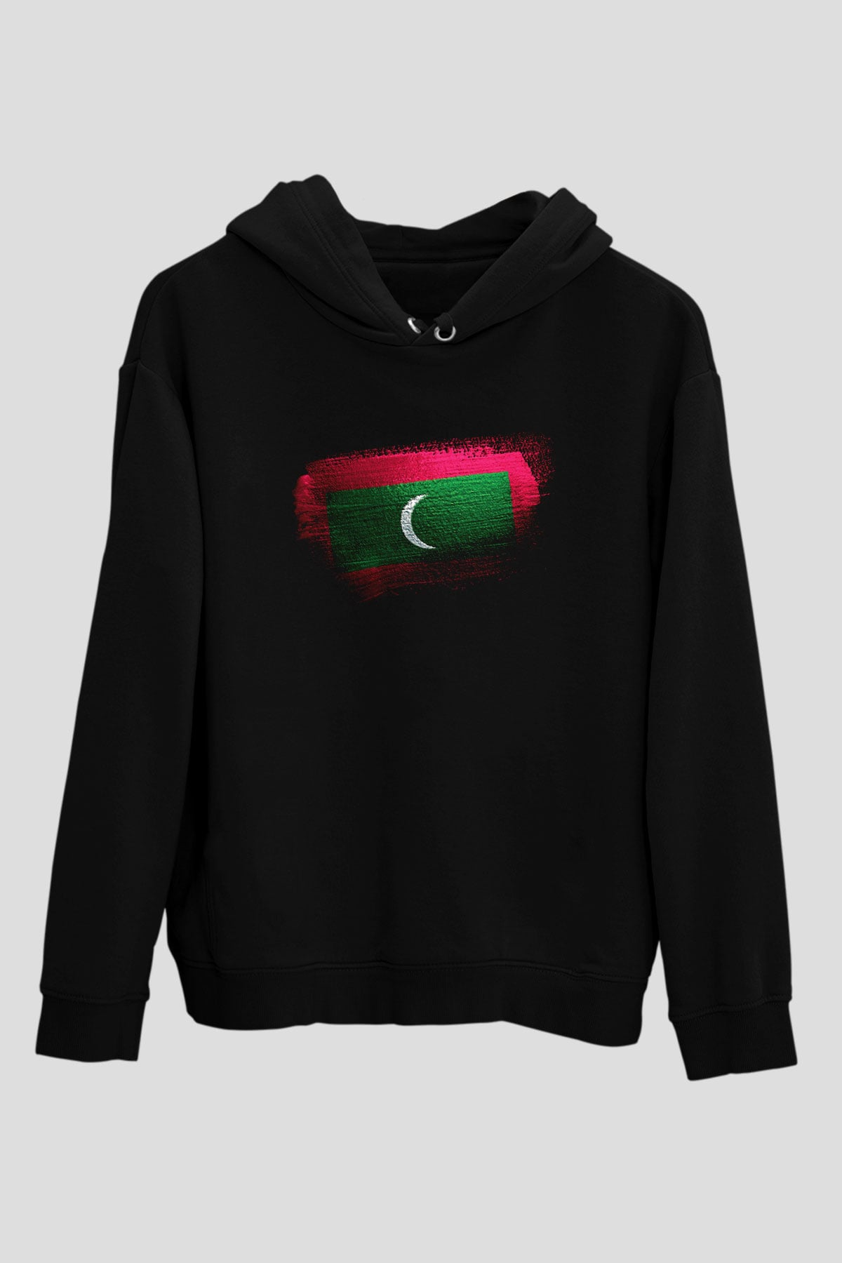 Maldivler - Maldives Bayrağı Baskılı Unisex Siyah Kapüşonlu Sweatshirt