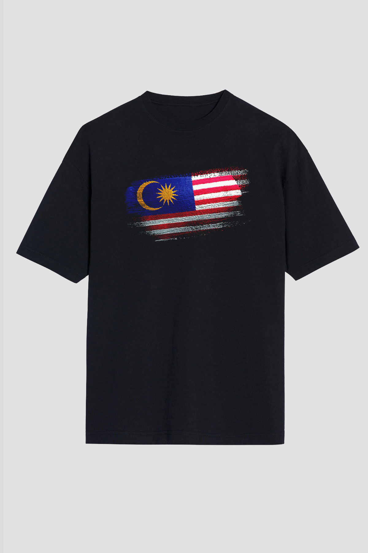 Malezya - Malaysia Bayrağı Baskılı Unisex Siyah Oversize Tişört