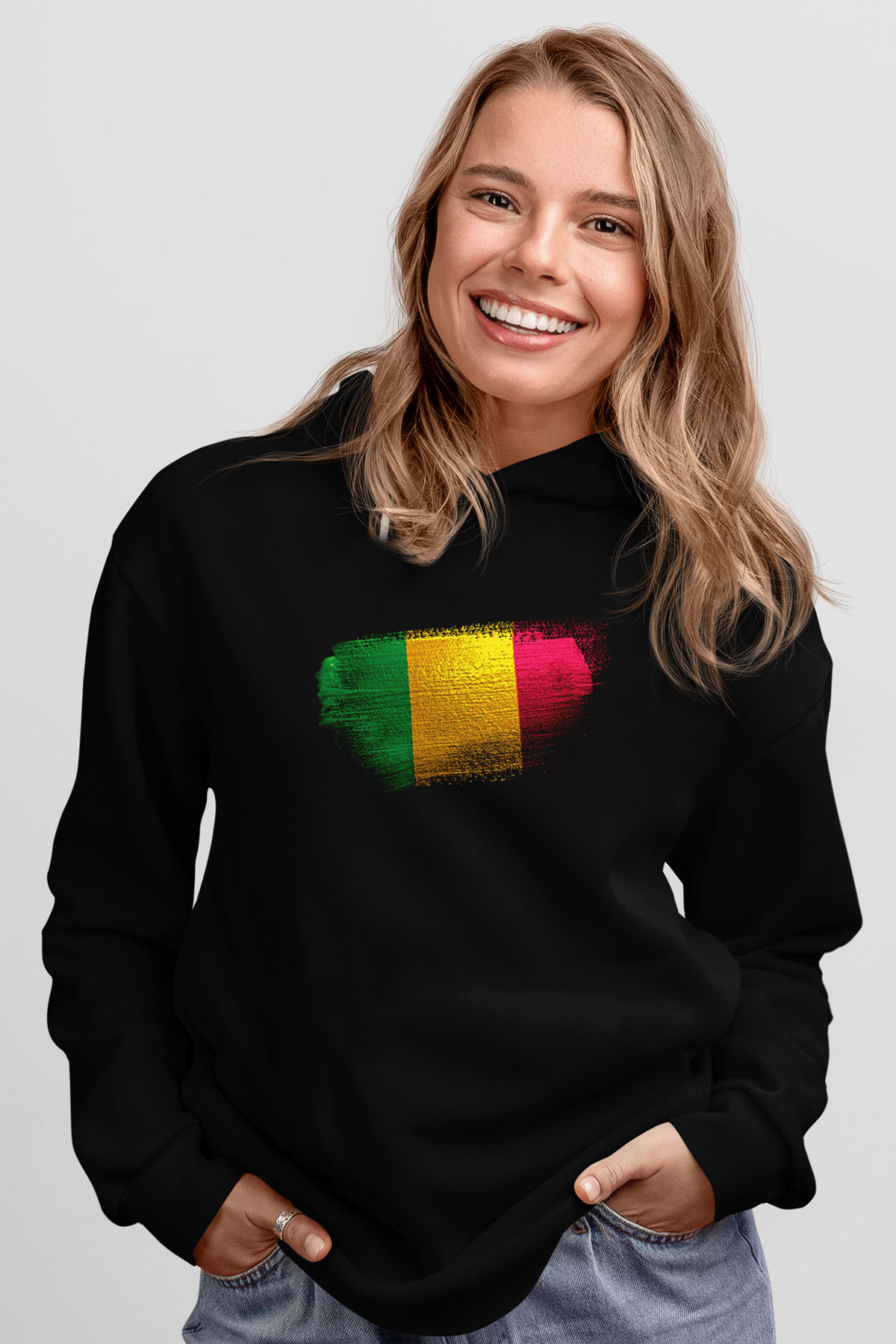 Mali Bayrağı Baskılı Unisex Siyah Kapüşonlu Sweatshirt
