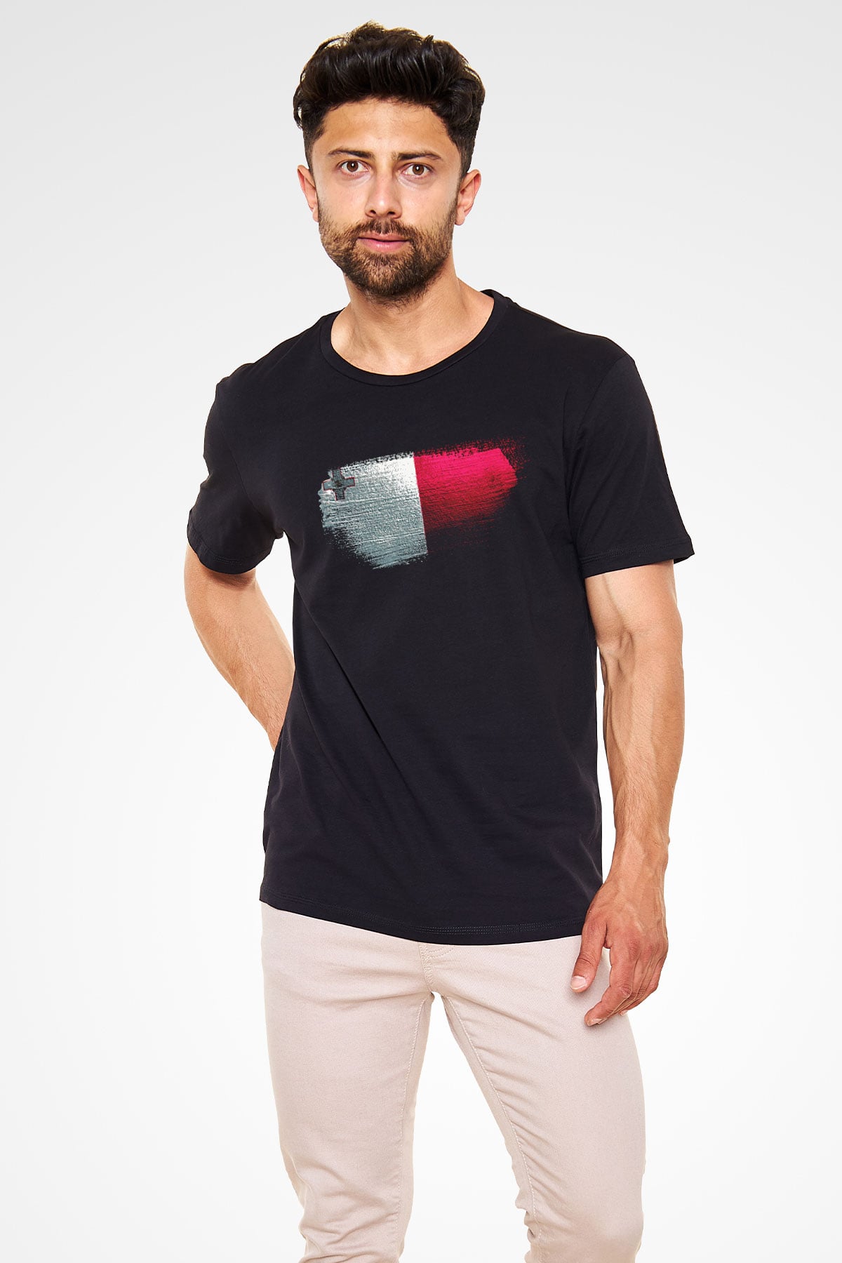 Malta Bayrağı Baskılı Unisex Siyah Tişört