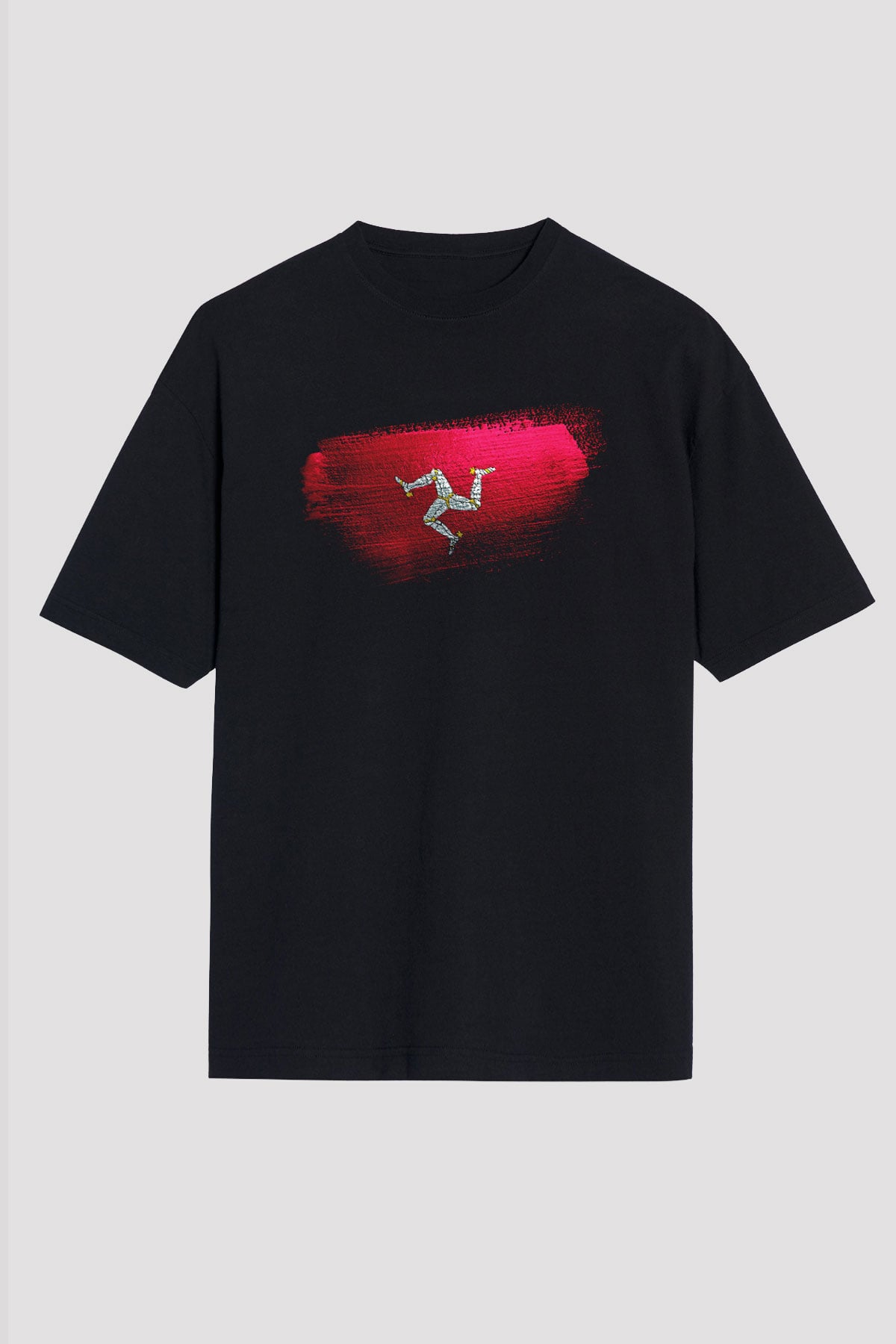 Man Adası - İsle Man Bayrağı Baskılı Unisex Siyah Oversize Tişört
