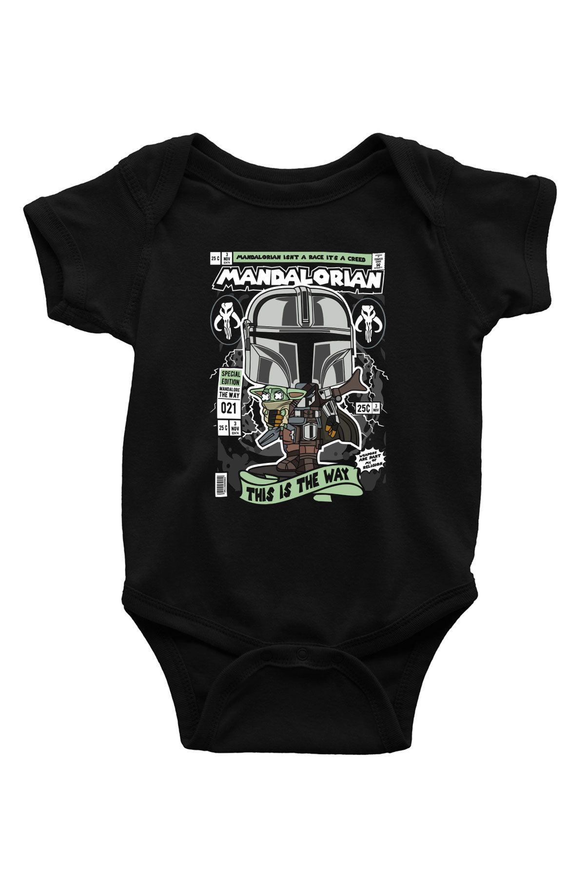 Mandalor Baskılı Unisex Siyah Bebek Body - Zıbın