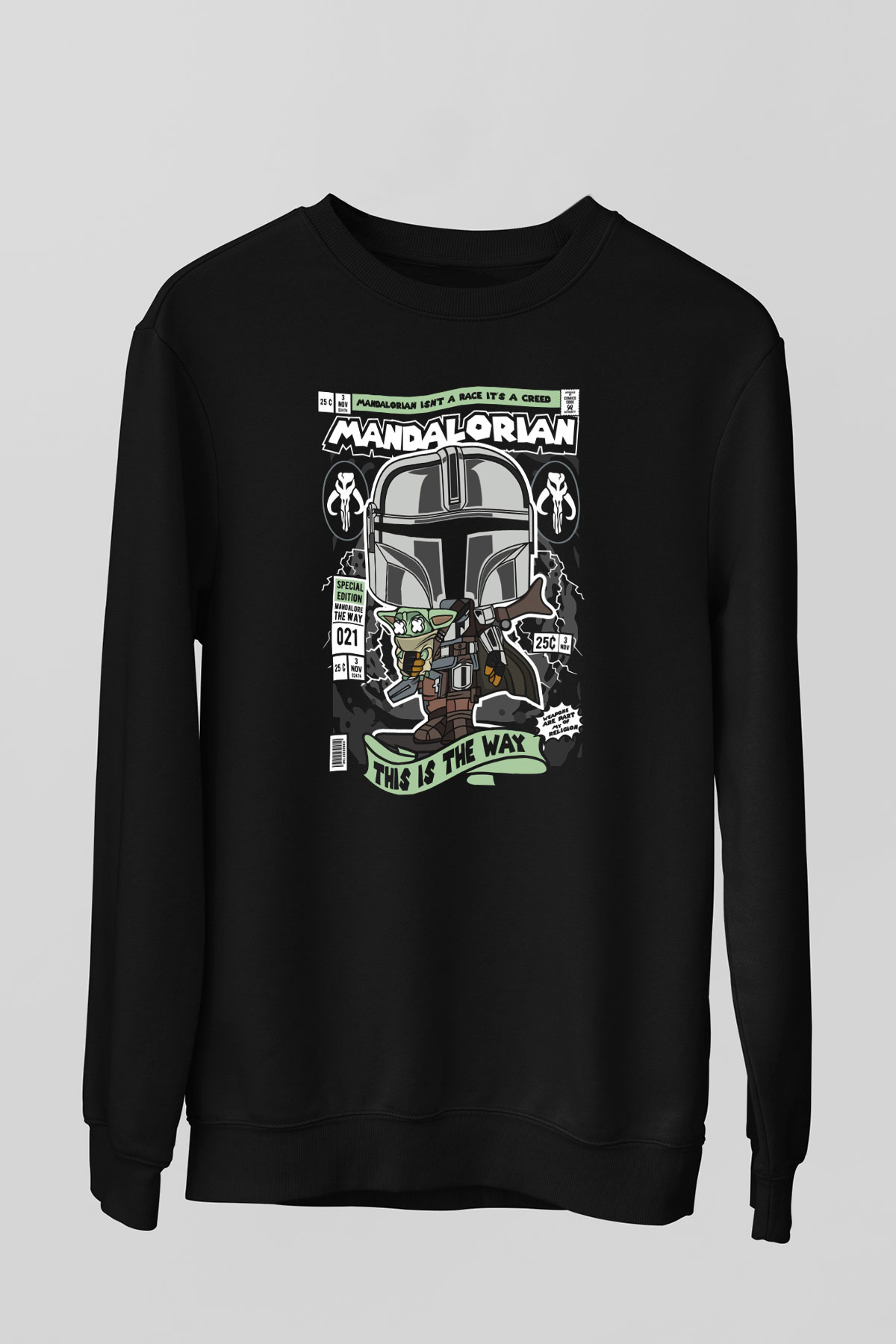 Mandalor Baskılı Unisex Siyah Sweatshirt