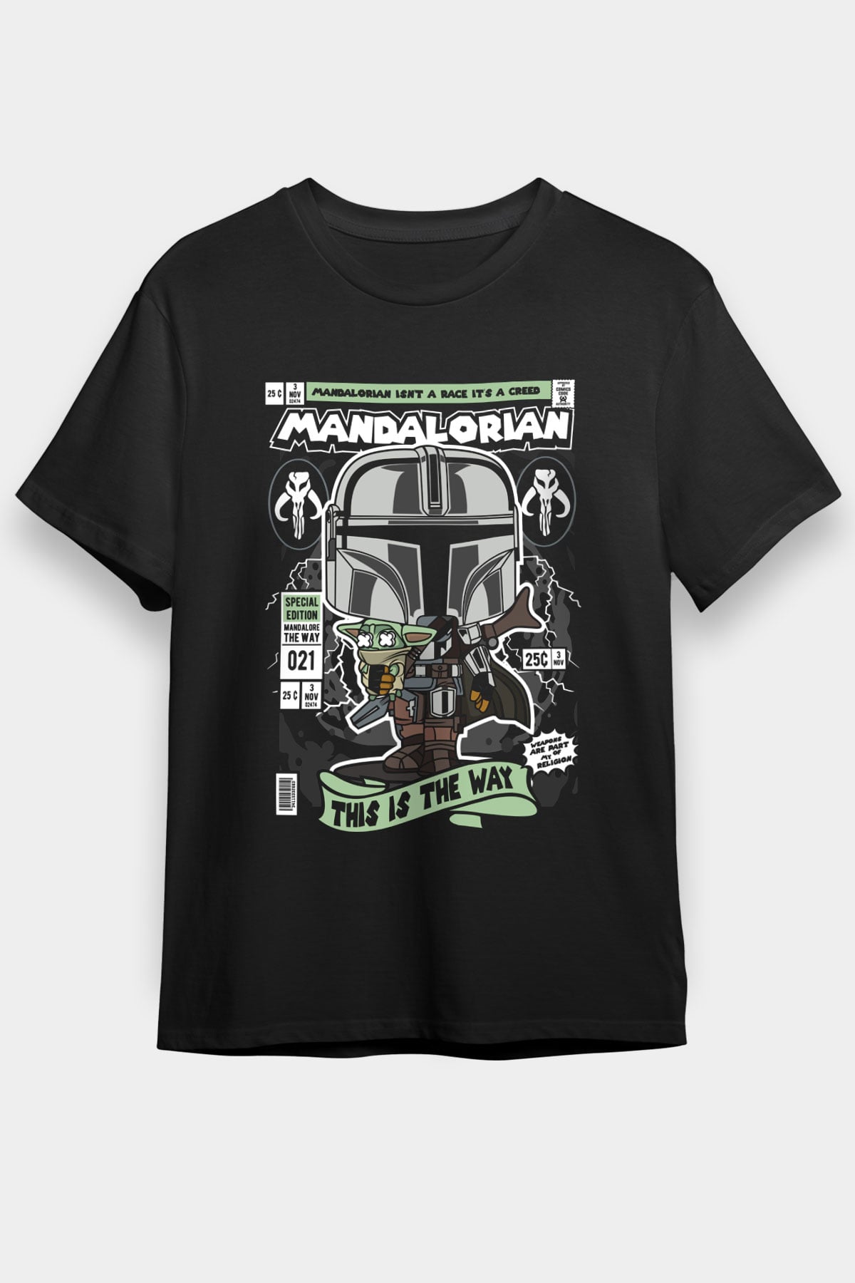 Mandalor Baskılı Unisex Siyah Tişört