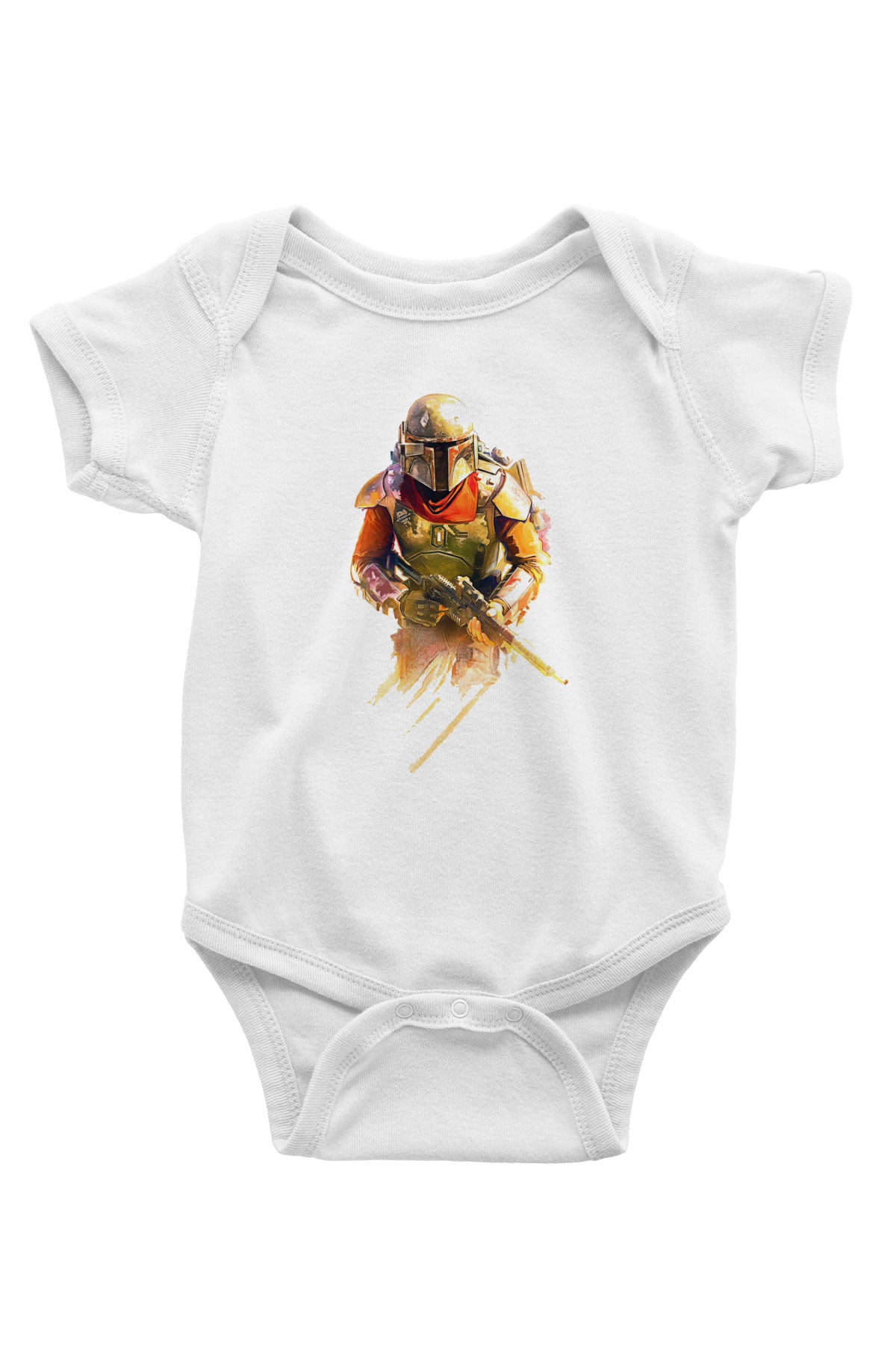Mandalorian Baskılı Beyaz Unisex Bebek Body - Zıbın